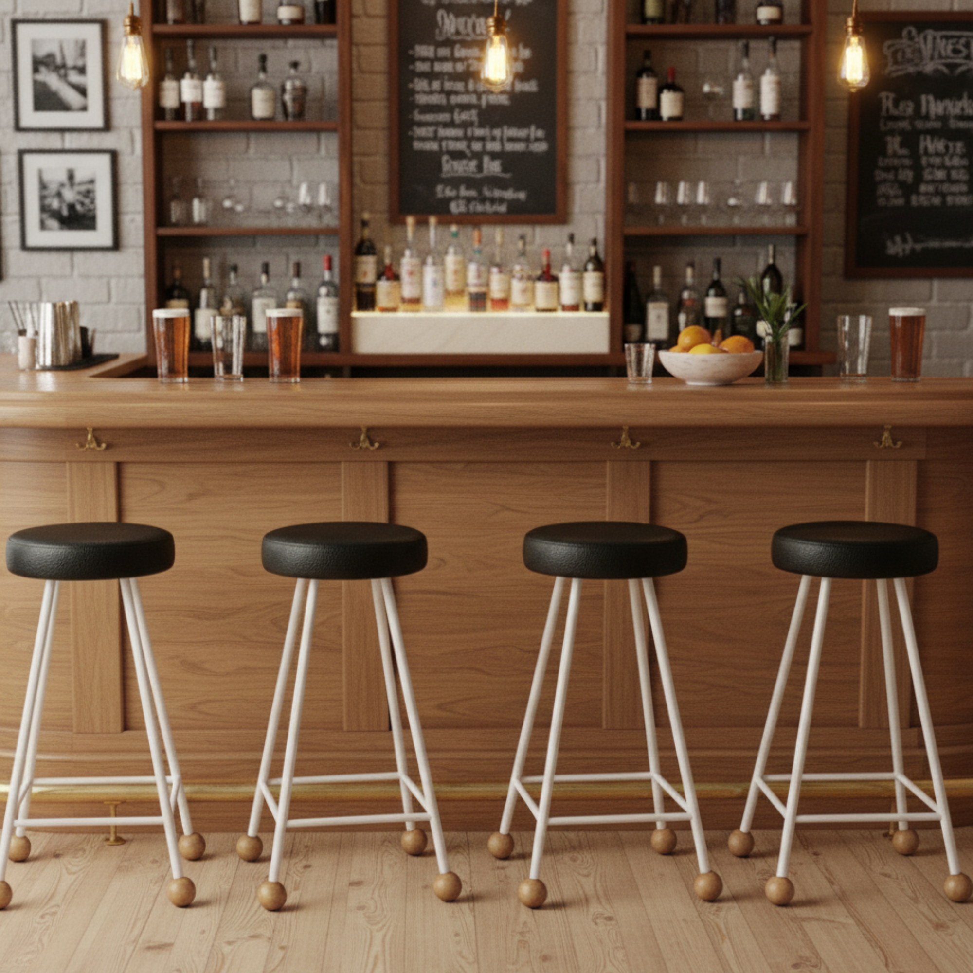 Bar Taburesi Deri Döşemeli Beyaz Metal Ayaklı – 65cm