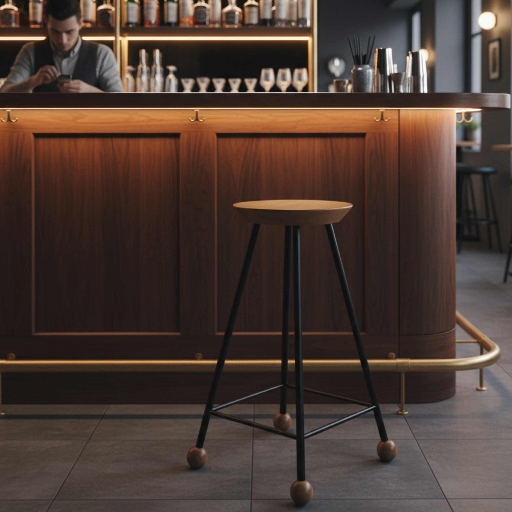 Bar Taburesi Ahşap Siyah Metal Ayaklı - 65cm