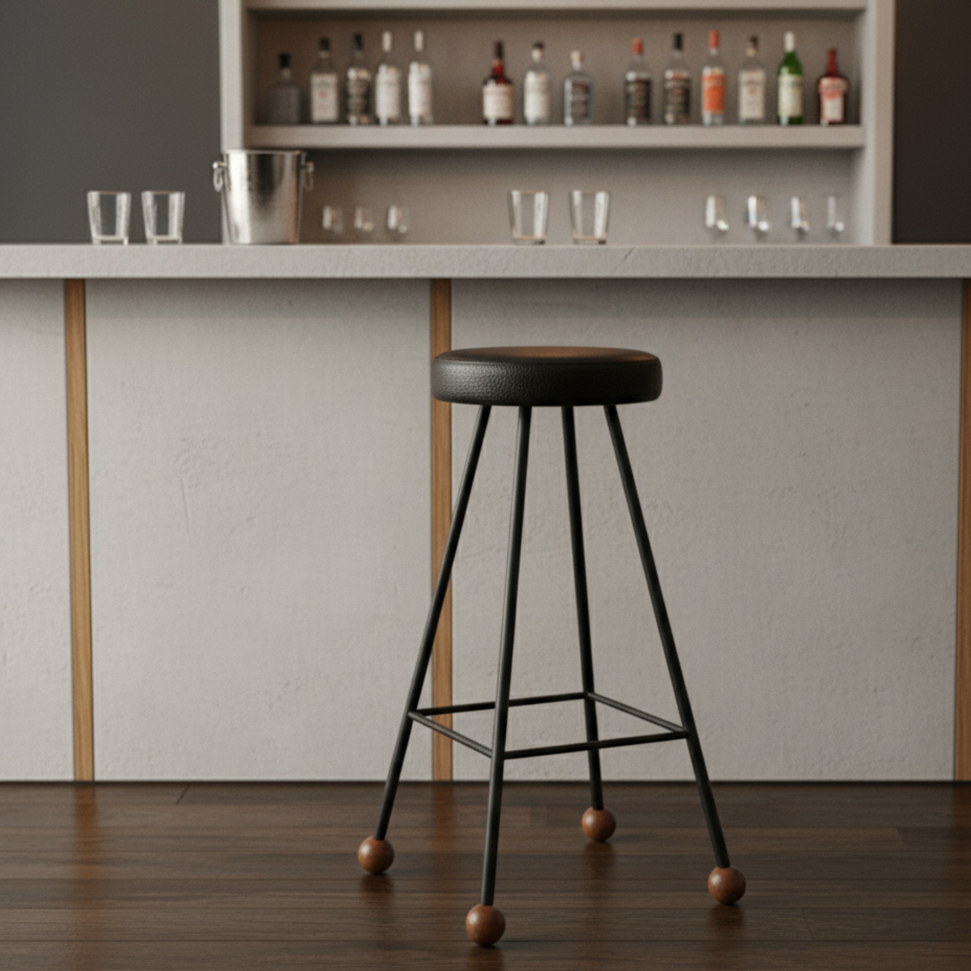 Bar Taburesi Deri Döşemeli Siyah Metal Ayaklı – 75cm