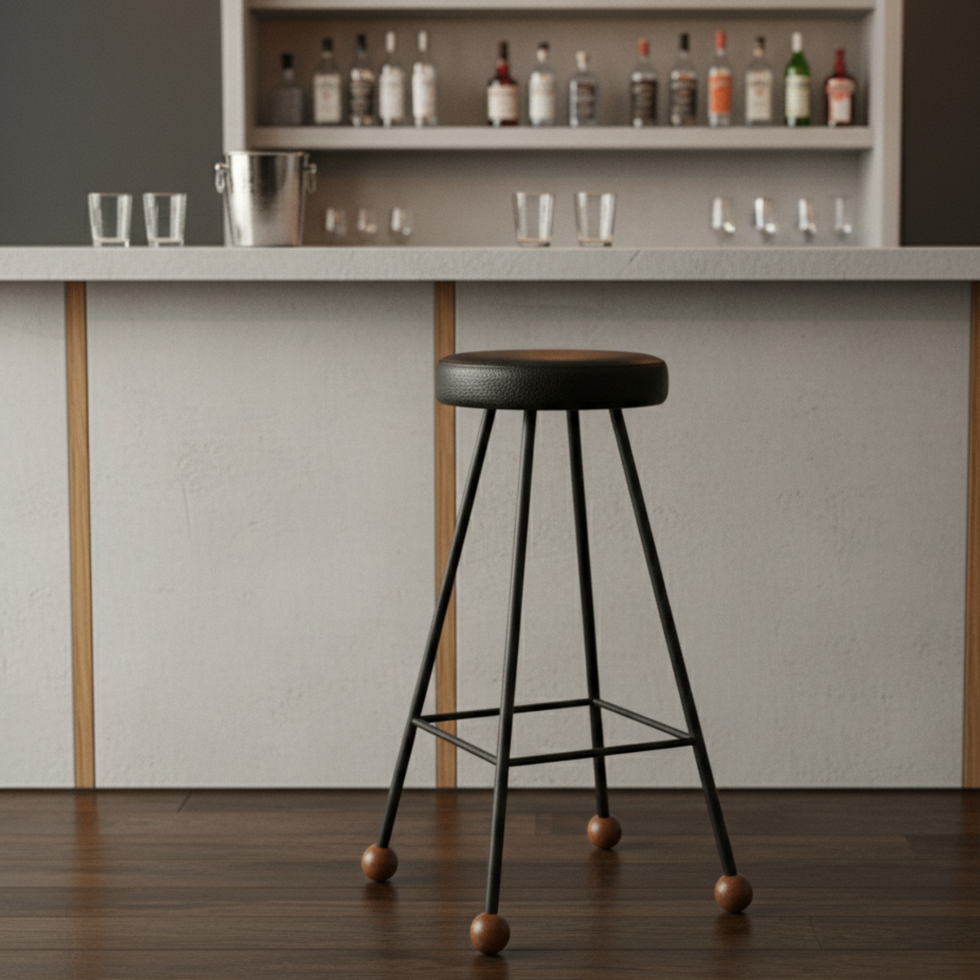 Bar Taburesi Deri Döşemeli Siyah Metal Ayaklı – 75cm