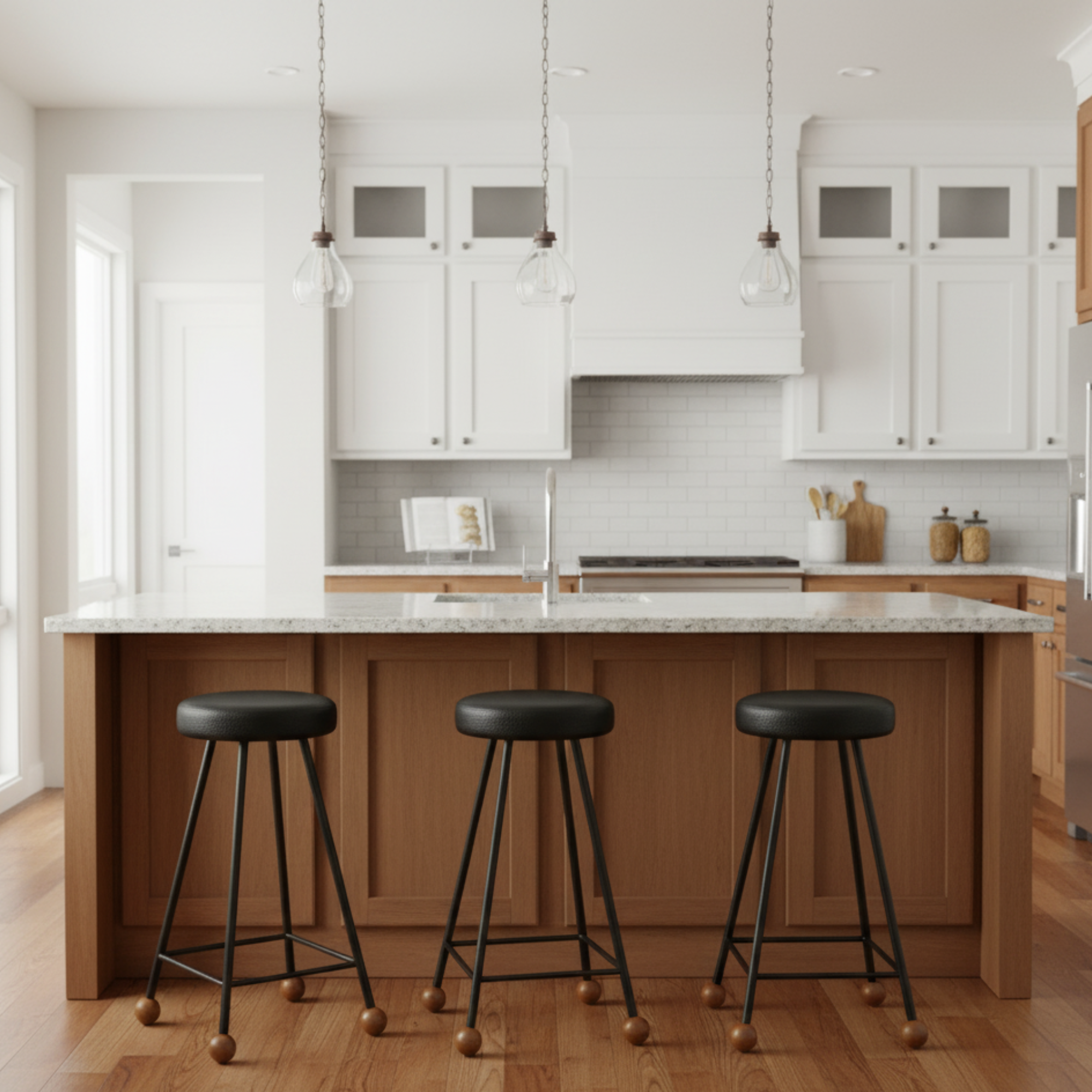 Bar Taburesi Deri Döşemeli Siyah Metal Ayaklı – 65cm