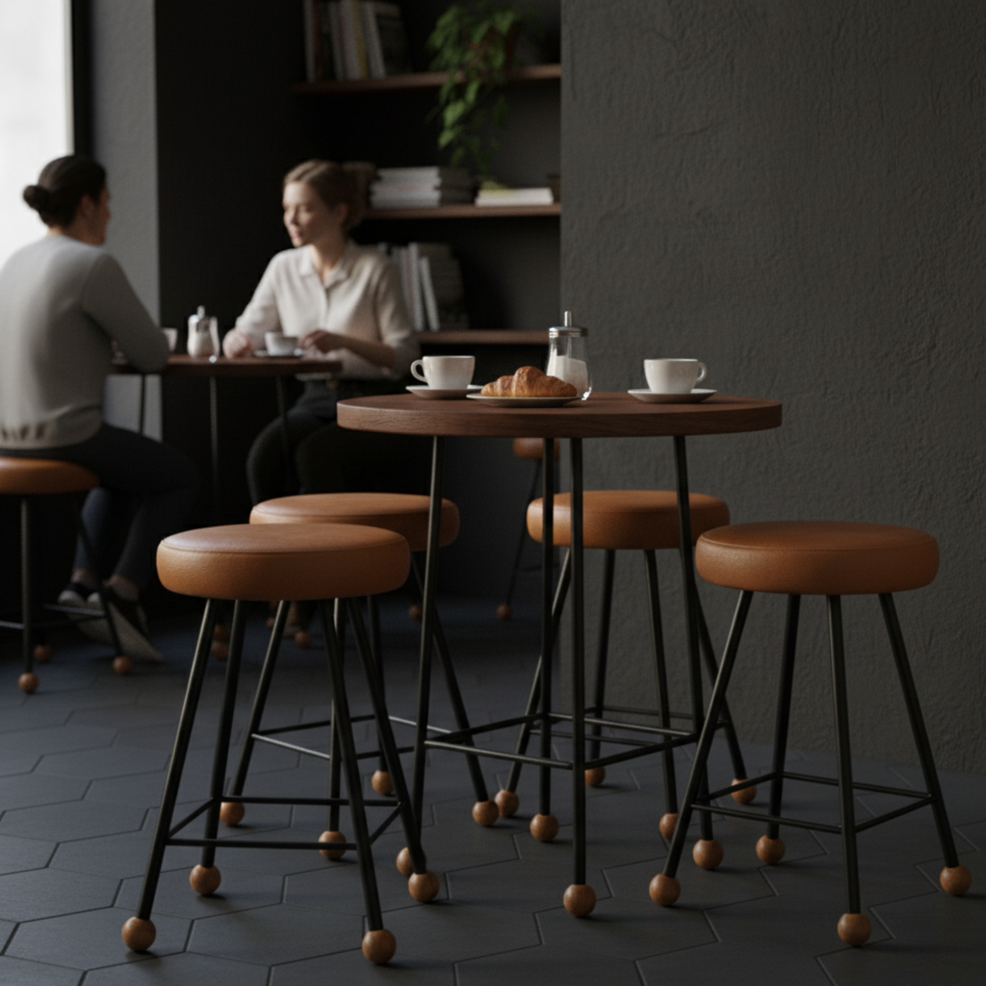 Tabure Deri Döşemeli Kahverengi Metal Ayaklı – 47cm