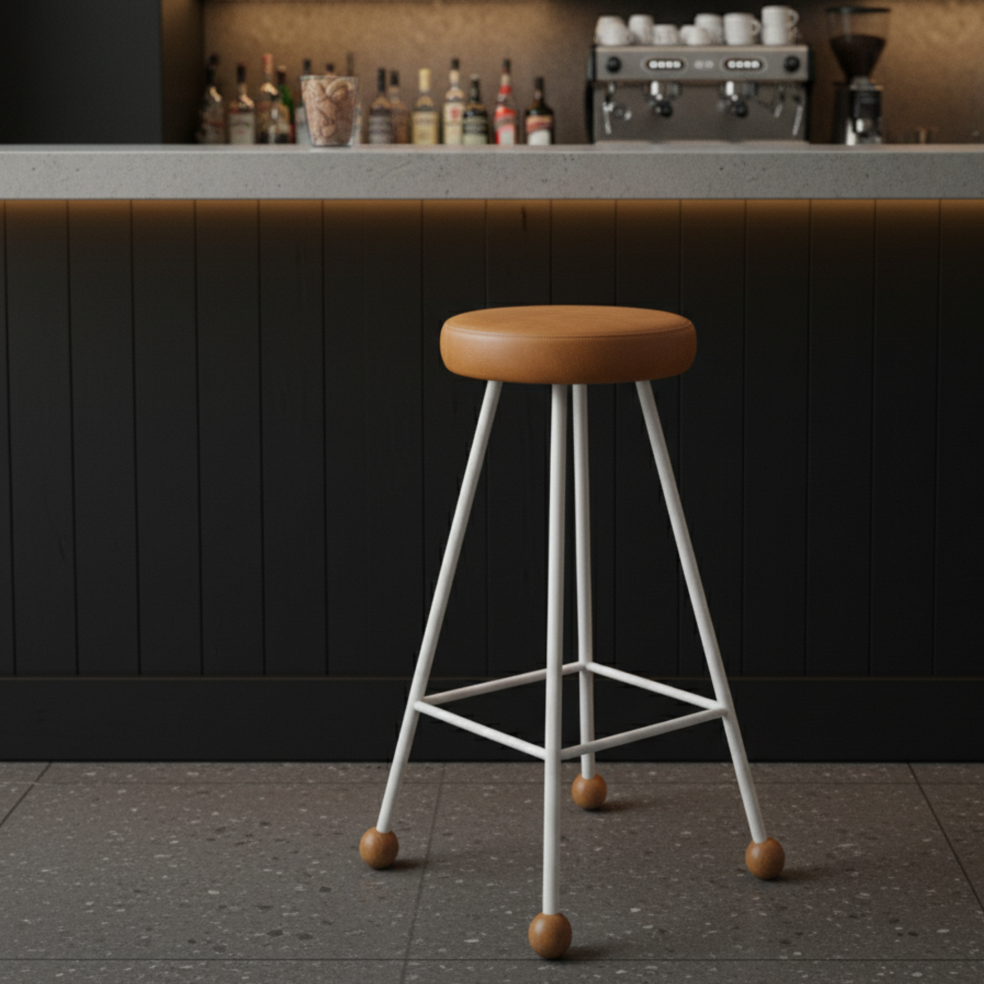 Bar Taburesi Deri Döşemeli Kahverengi Metal Ayaklı – 75cm