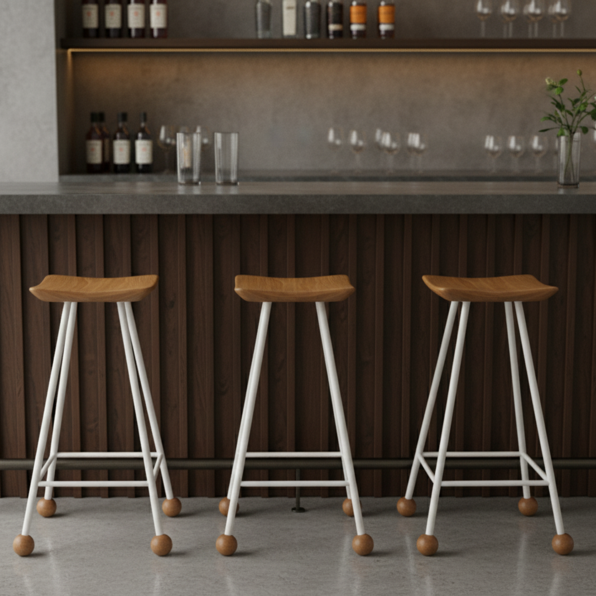 Bar Taburesi Ahşap Beyaz Metal Ayaklı – 65cm