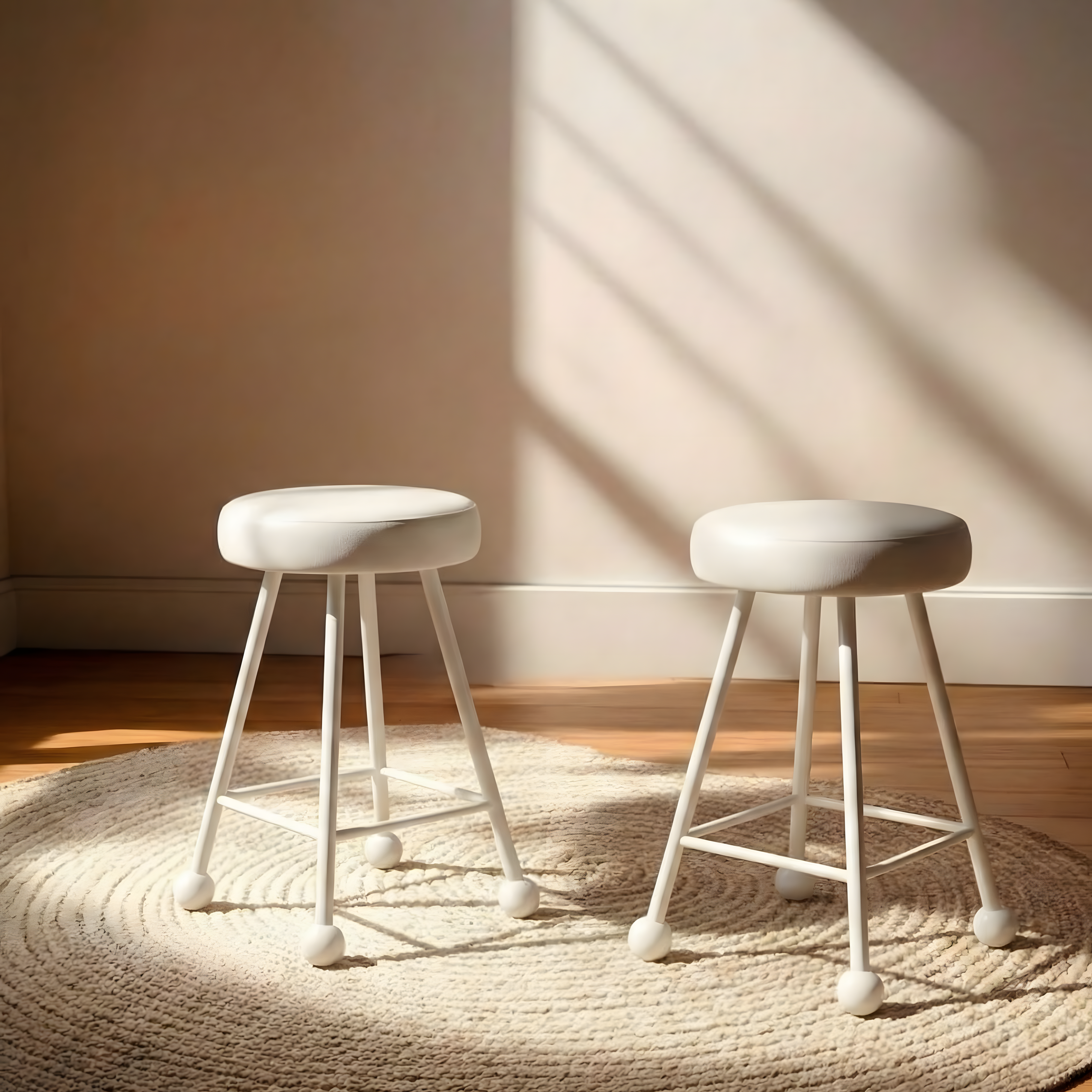 Tabure Deri Döşemeli Bembeyaz Metal Ayaklı – 47cm