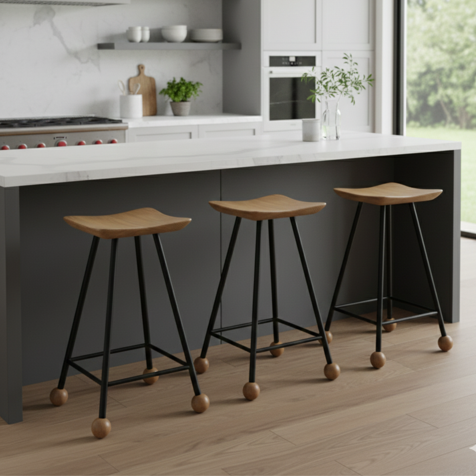 Tabure Ahşap Siyah Metal Ayaklı – 55cm