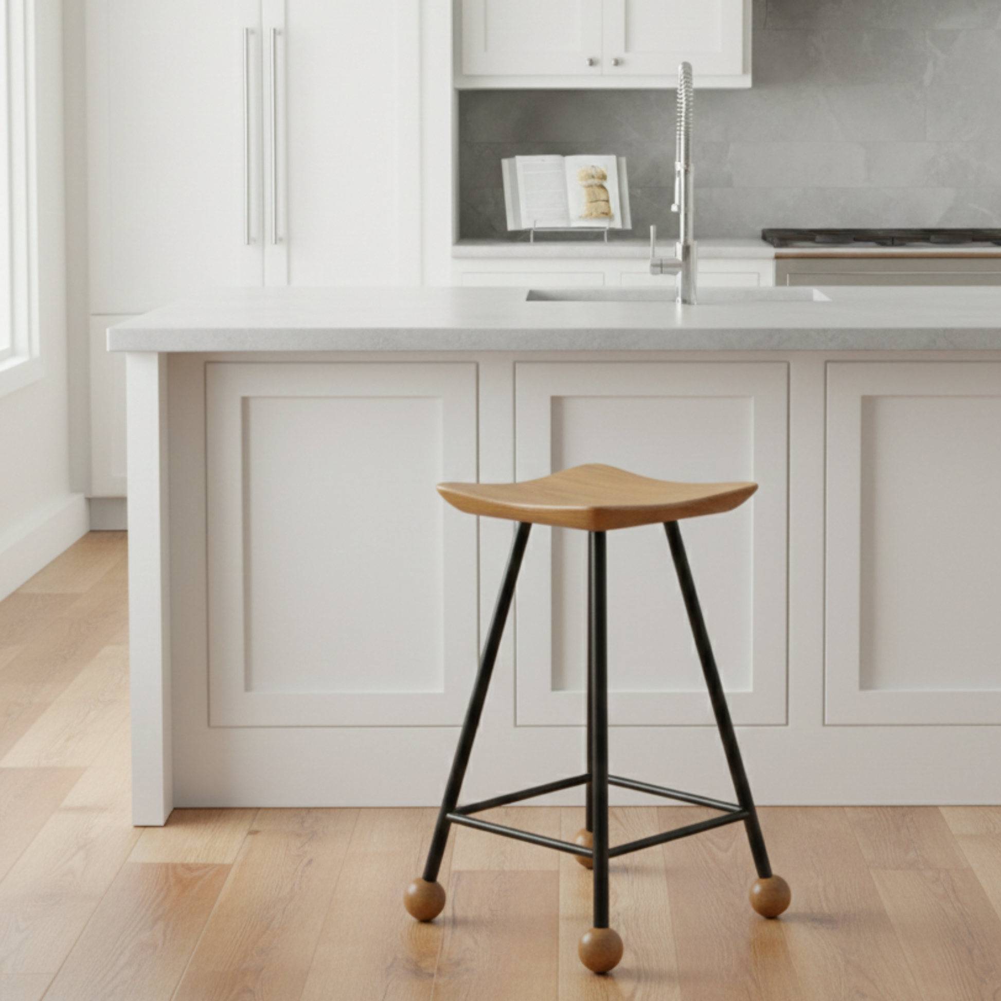 Tabure Ahşap Siyah Metal Ayaklı – 55cm