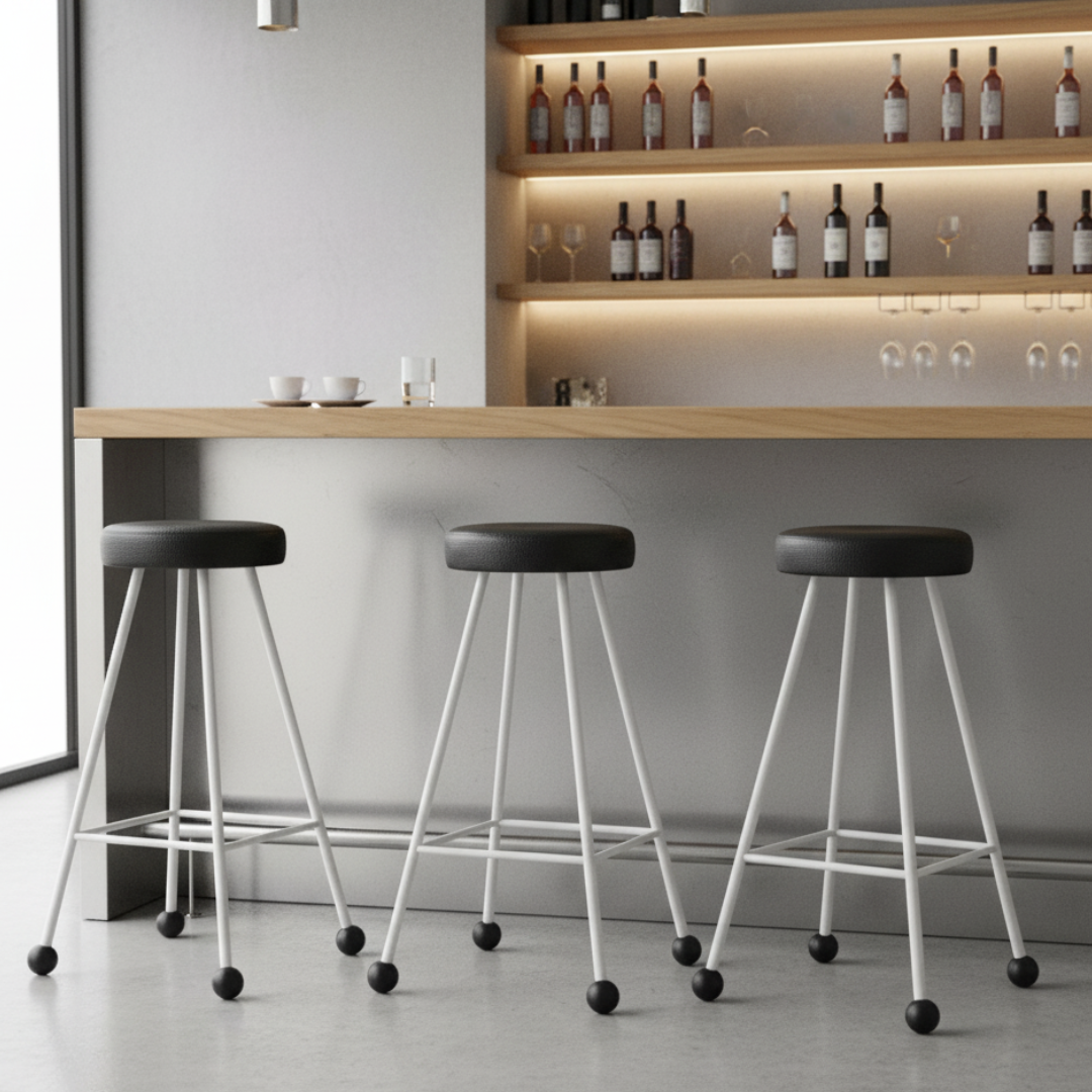 Bar Taburesi Deri Döşemeli Siyah Beyaz Metal Ayaklı – 75cm
