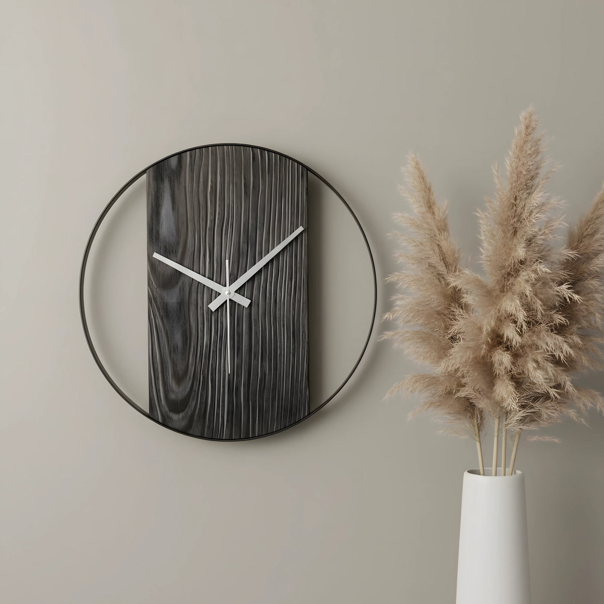 Shou Sugi Ban El Yapımı Lacivert Köknar Ahşap Duvar Saati (48 cm)