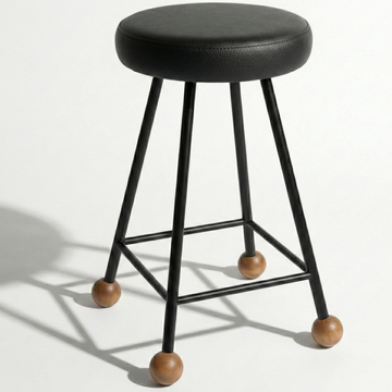 Tabure Deri Döşemeli Siyah Metal Ayaklı – 55cm