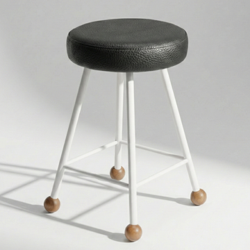 Tabure Deri Döşemeli Beyaz Metal Ayaklı – 47cm