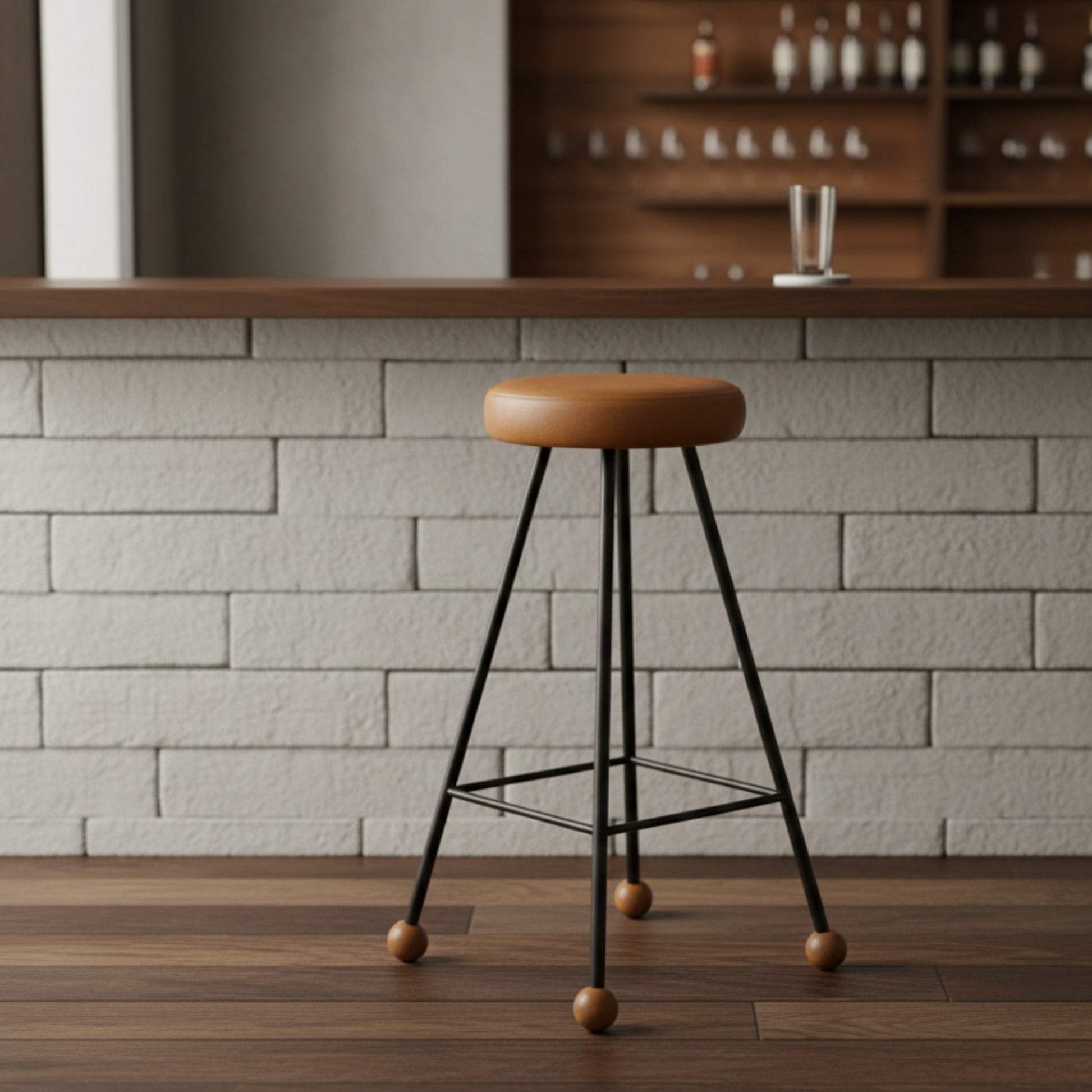 Bar Taburesi Deri Döşemeli Kahverengi Metal Ayaklı – 75cm