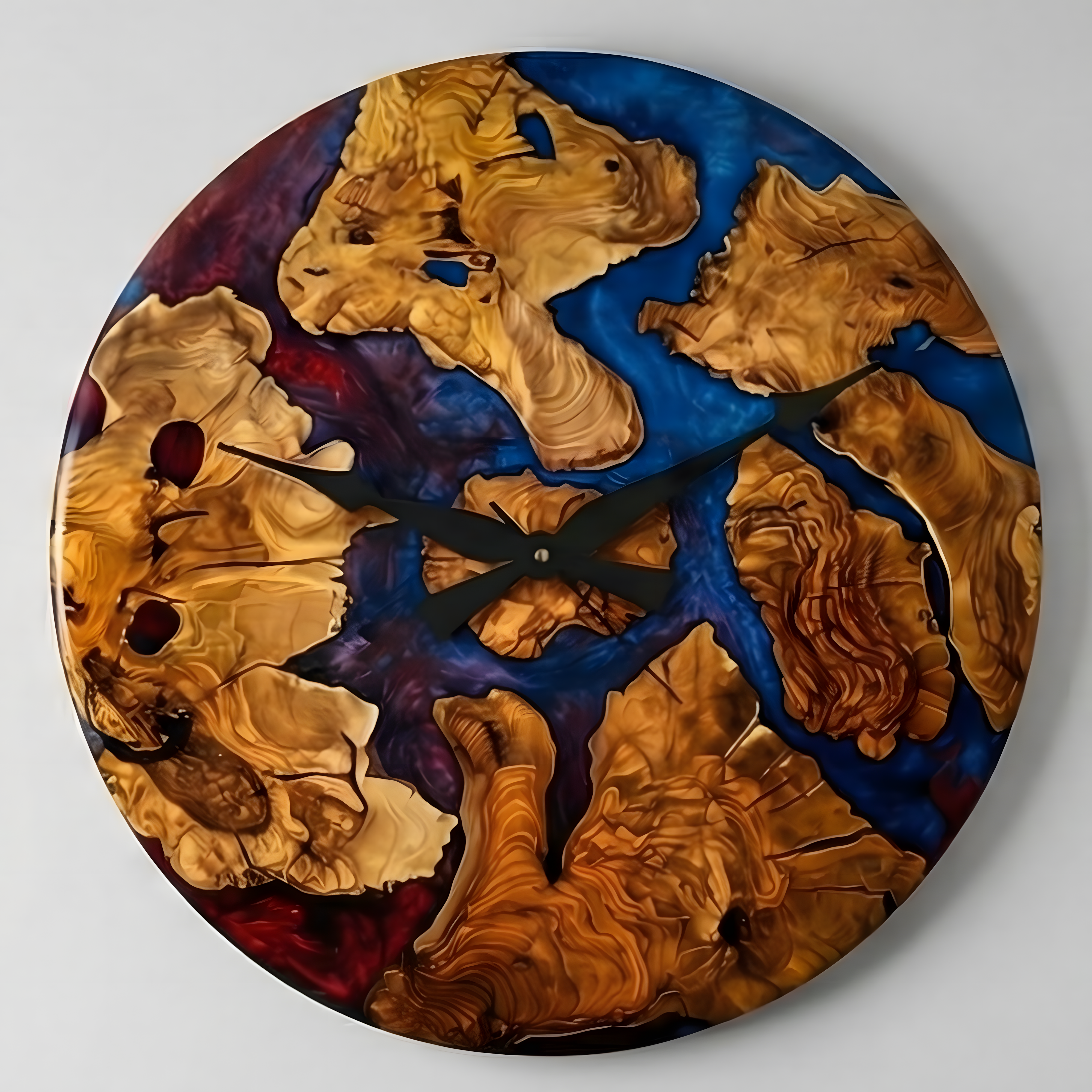 Duvar Saati Çift Renkli Epoxy Zeytin Ağacı Bombeli - Ø60CM