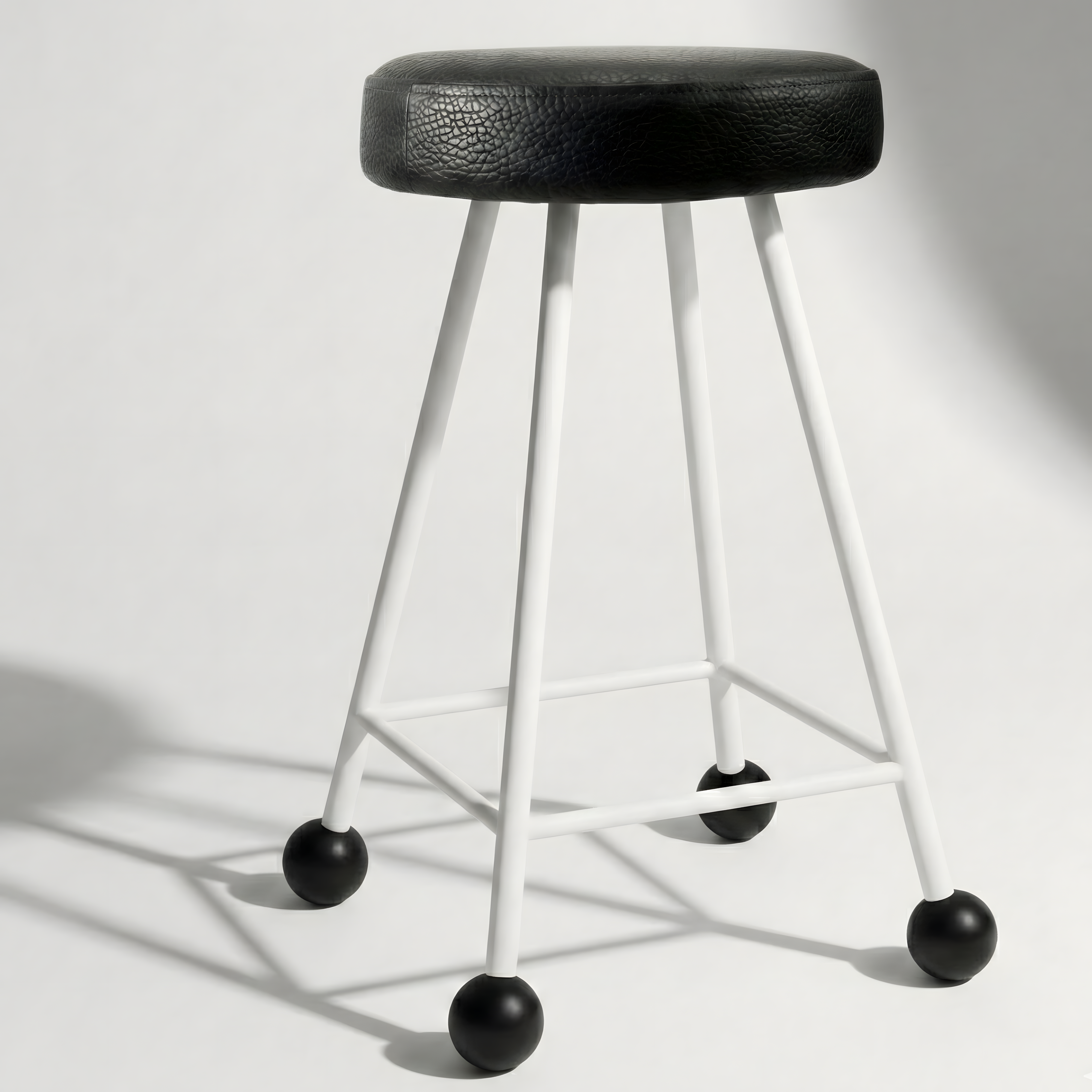 Tabure Deri Döşemeli Siyah Beyaz Metal Ayaklı – 55cm