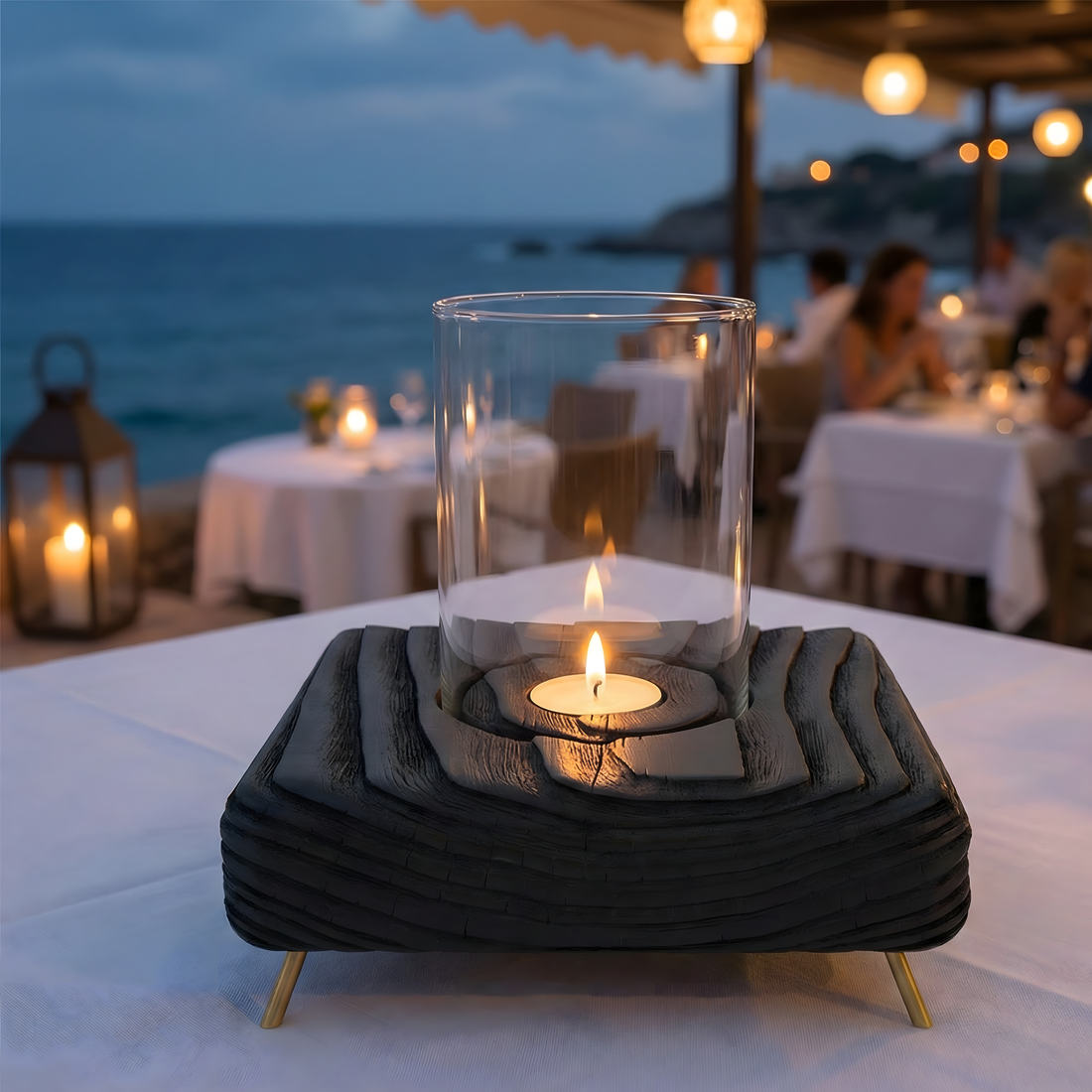 Fanuslu Siyah Tealight Mumluk