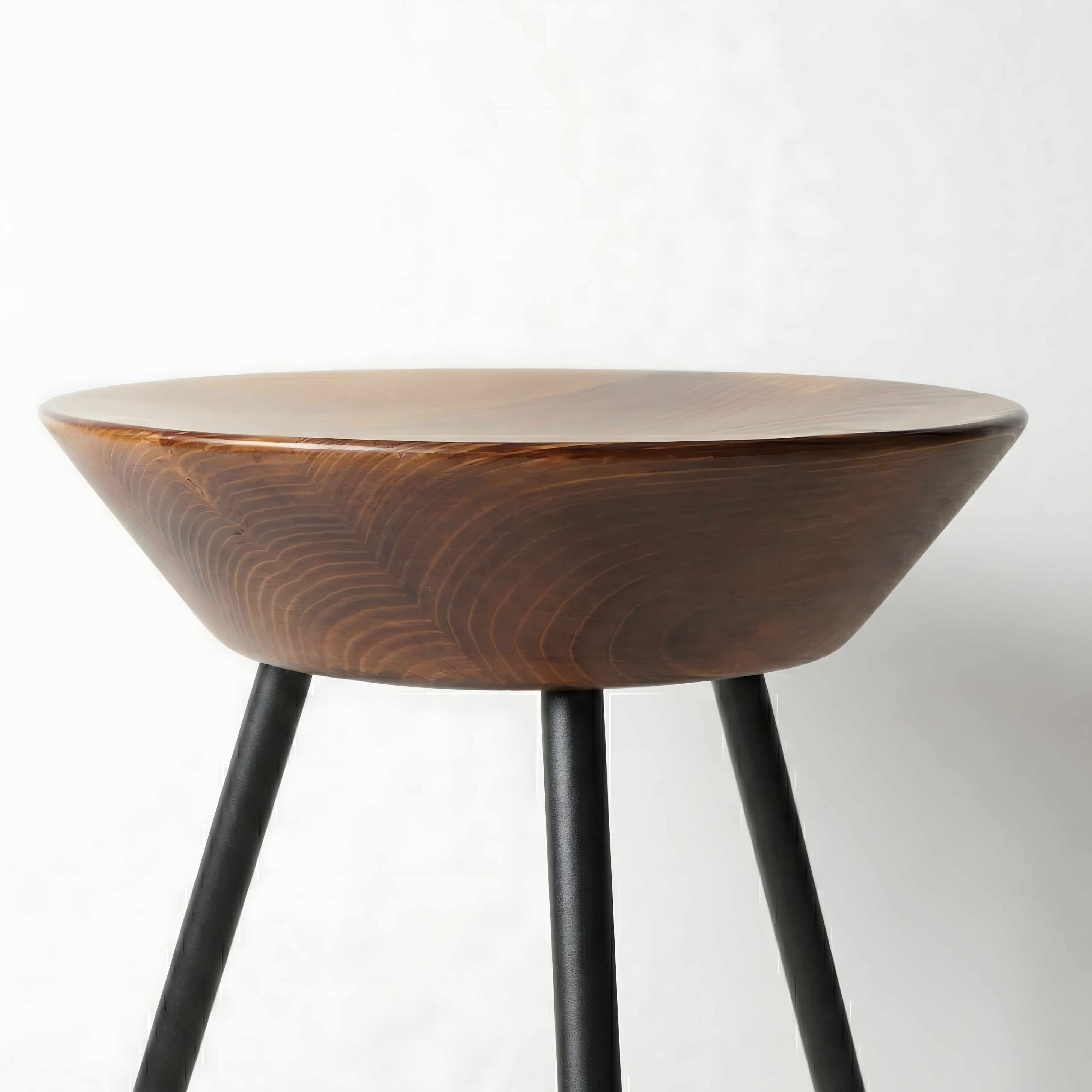 Tabure Ahşap Siyah Metal 3 Ayaklı - 47 cm