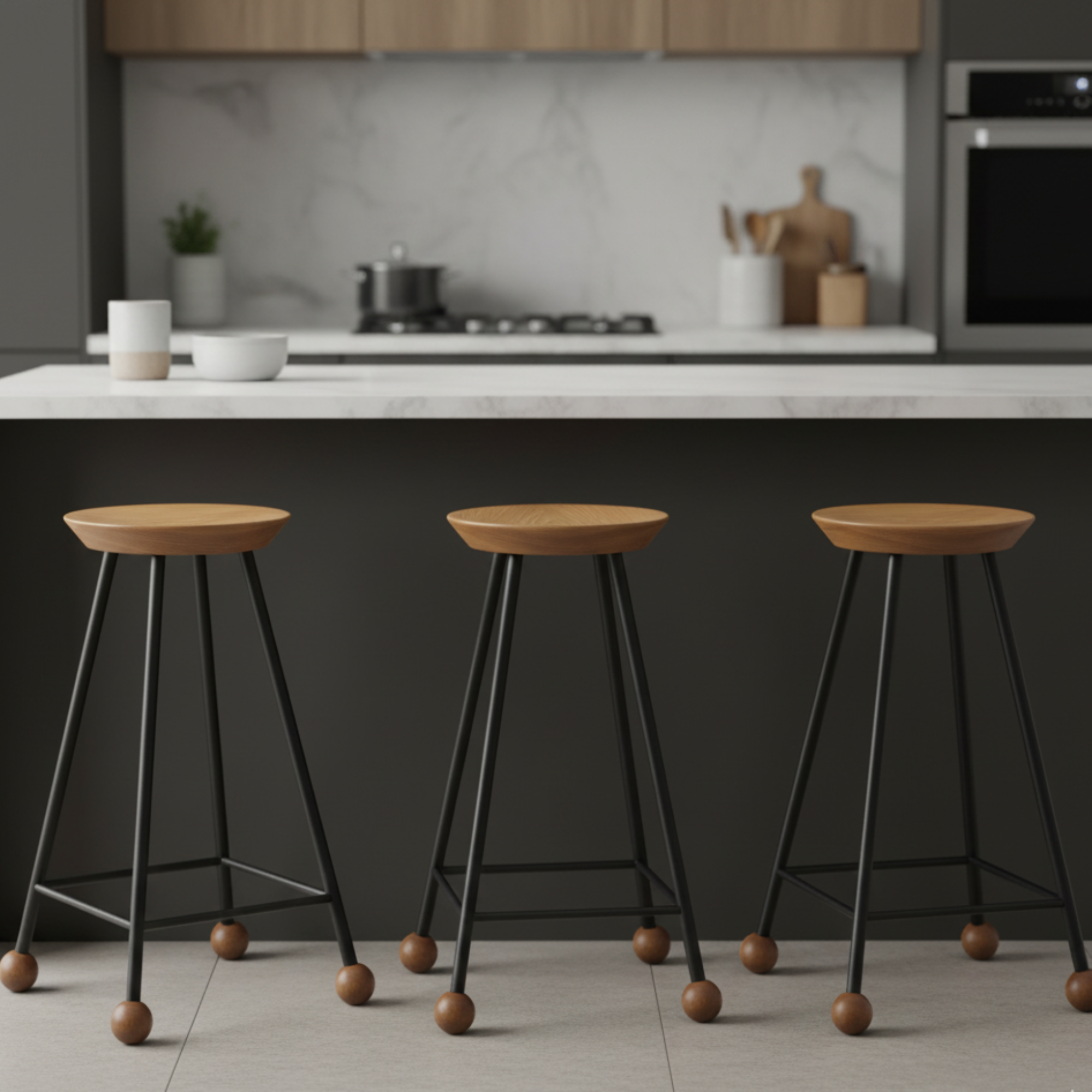 Bar Taburesi Ahşap Siyah Metal Ayaklı - 65cm