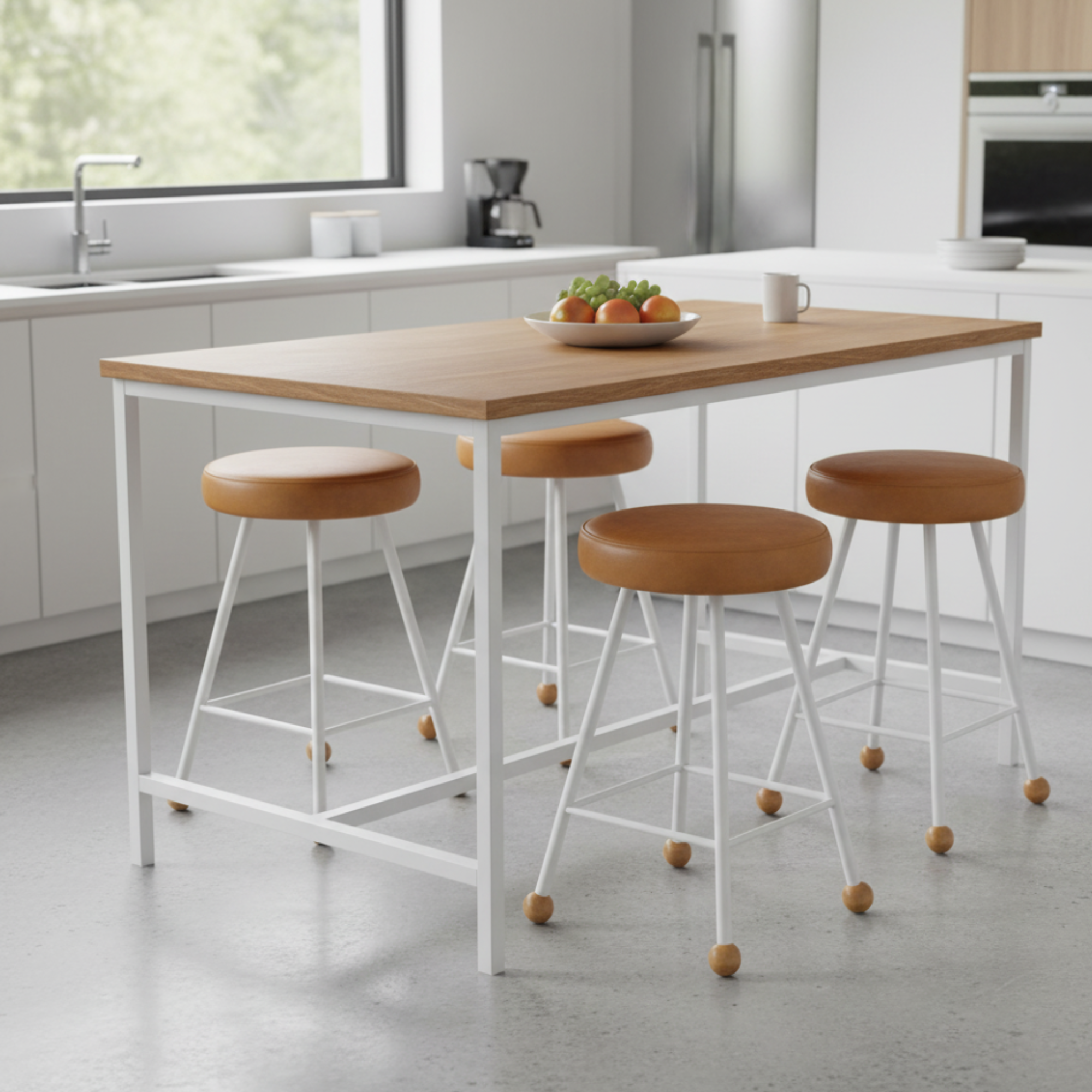 Tabure Deri Döşemeli Kahverengi Metal Ayaklı – 47cm