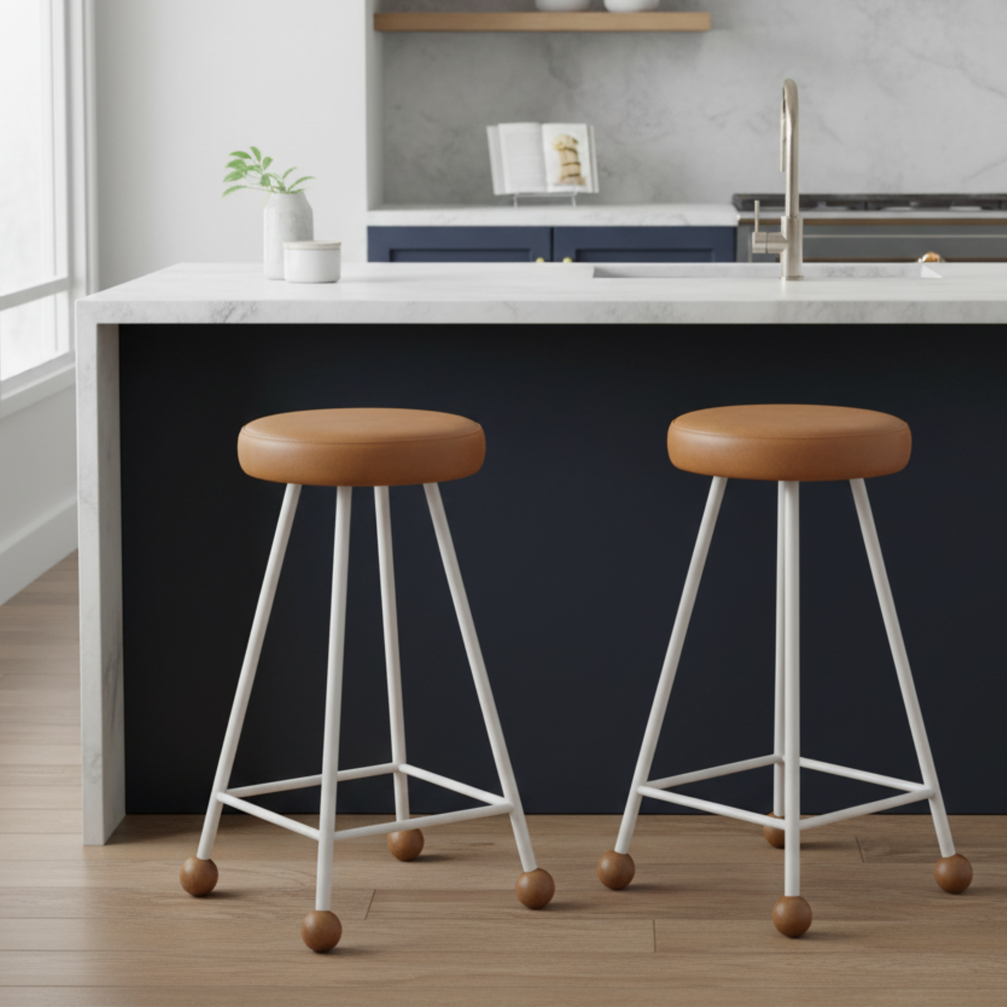 Bar Taburesi Deri Döşemeli Kahverengi Metal Ayaklı – 65cm