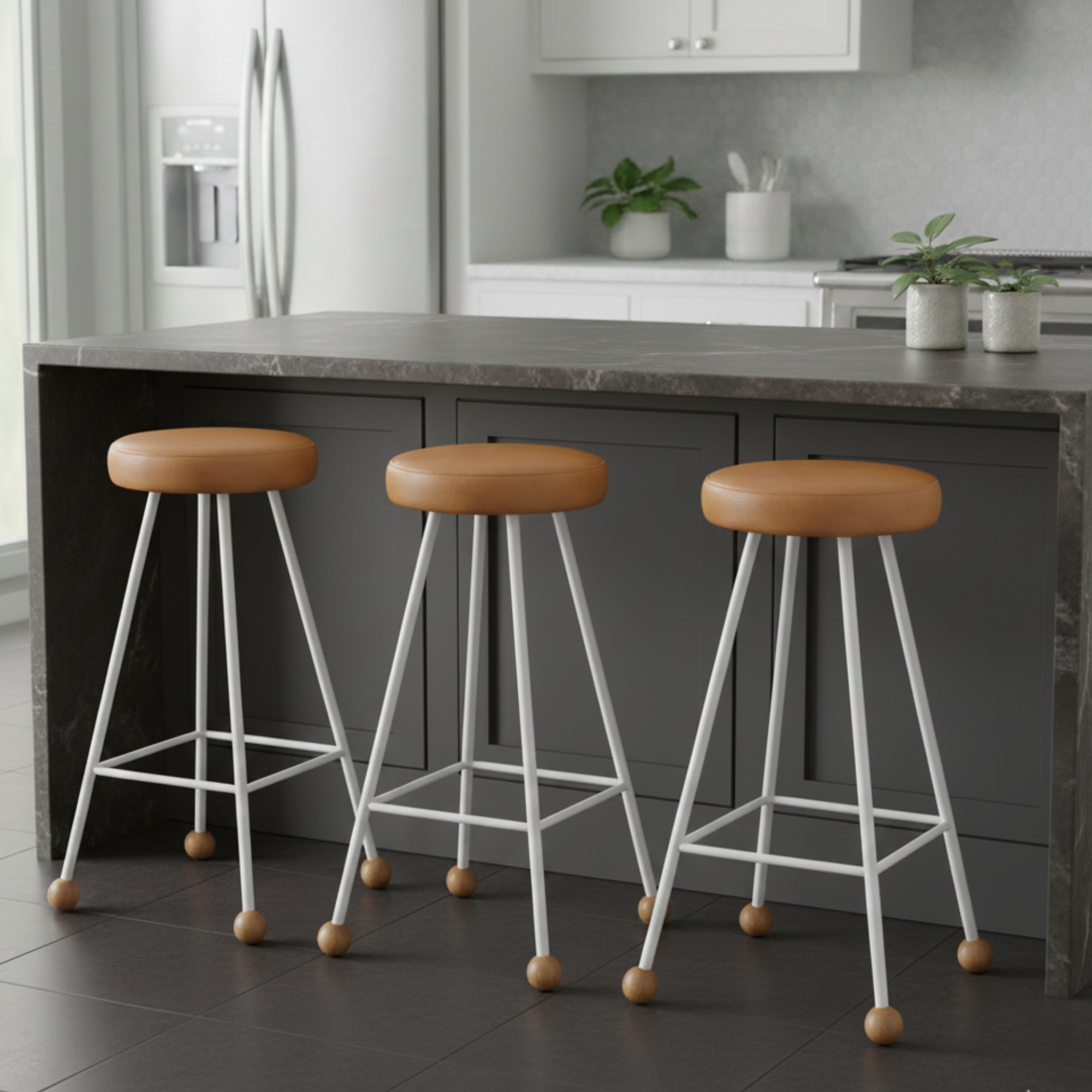 Bar Taburesi Deri Döşemeli Kahverengi Metal Ayaklı – 75cm