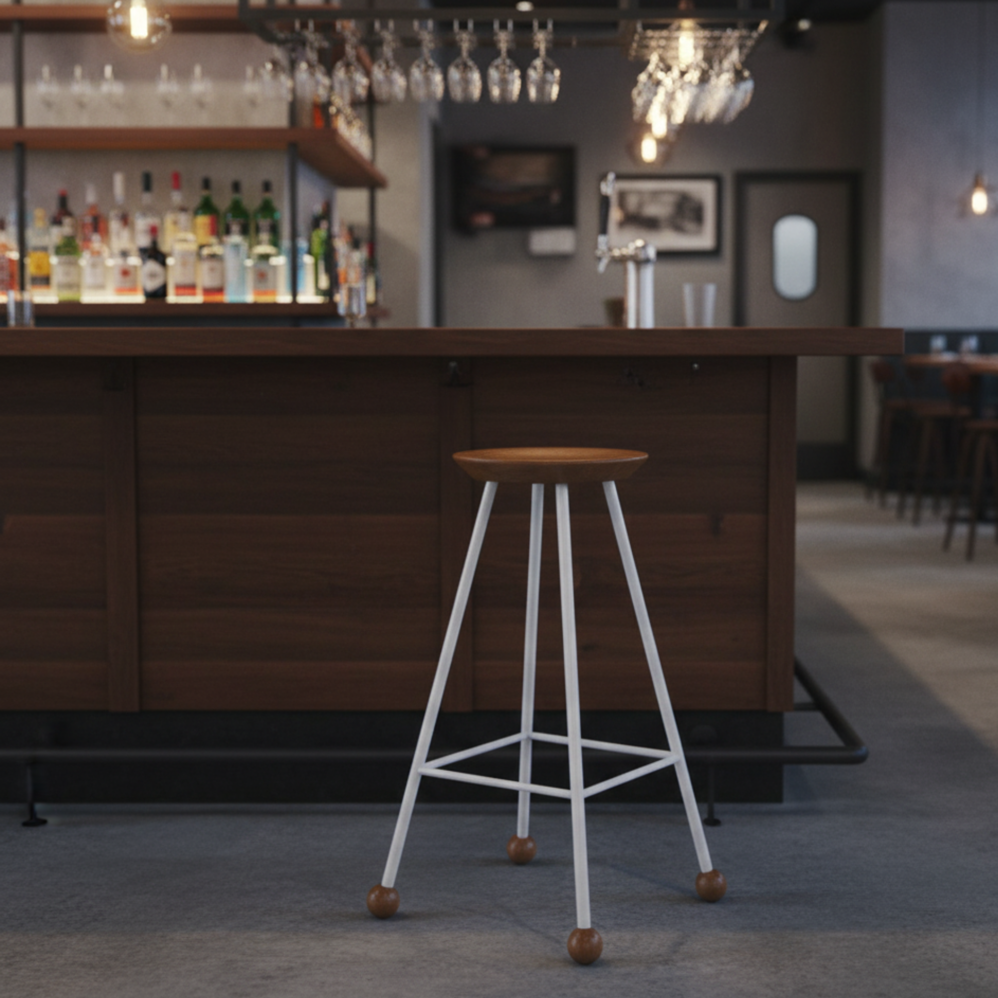 Bar Taburesi Ahşap Beyaz Metal Ayaklı – 75cm