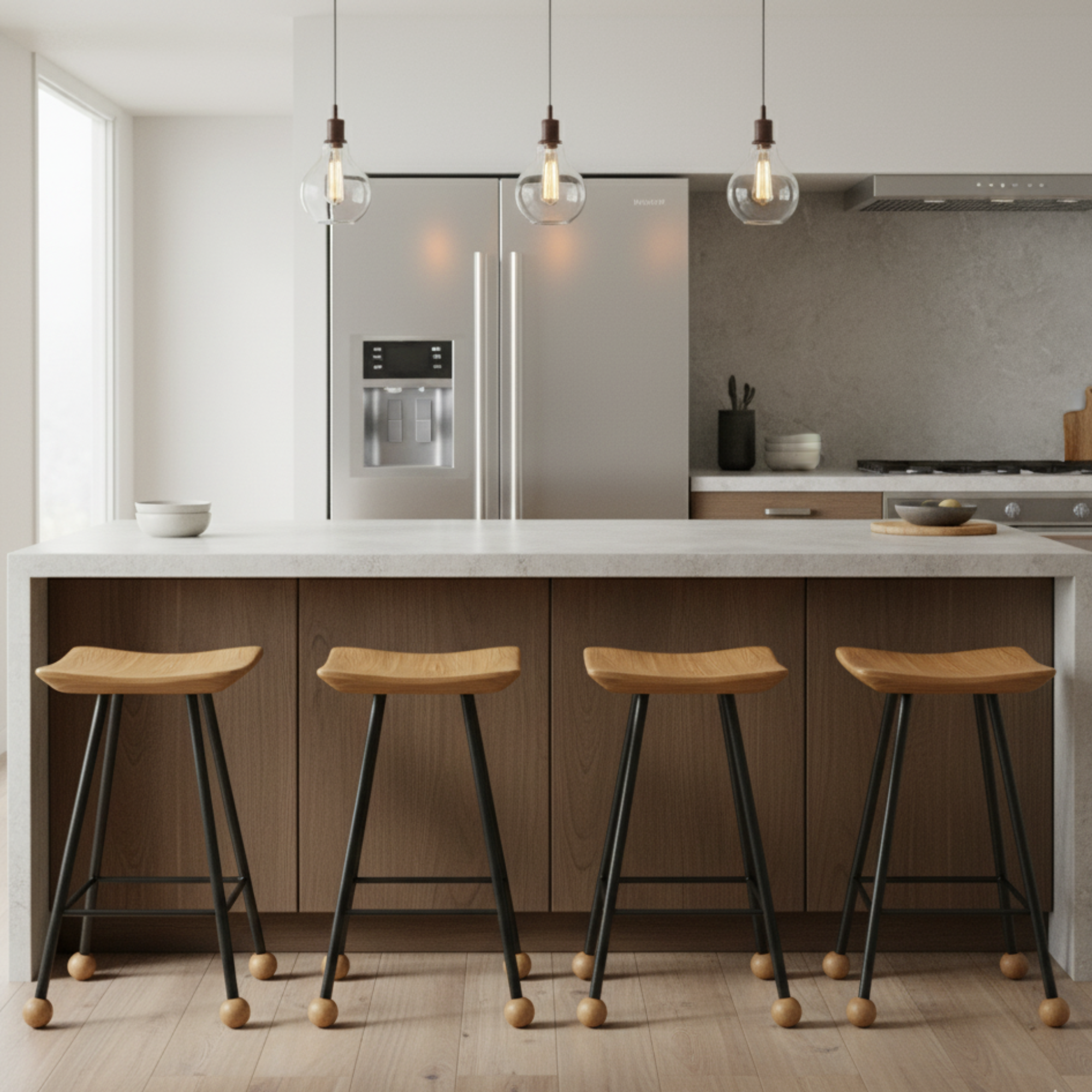 Tabure Ahşap Siyah Metal Ayaklı – 47cm