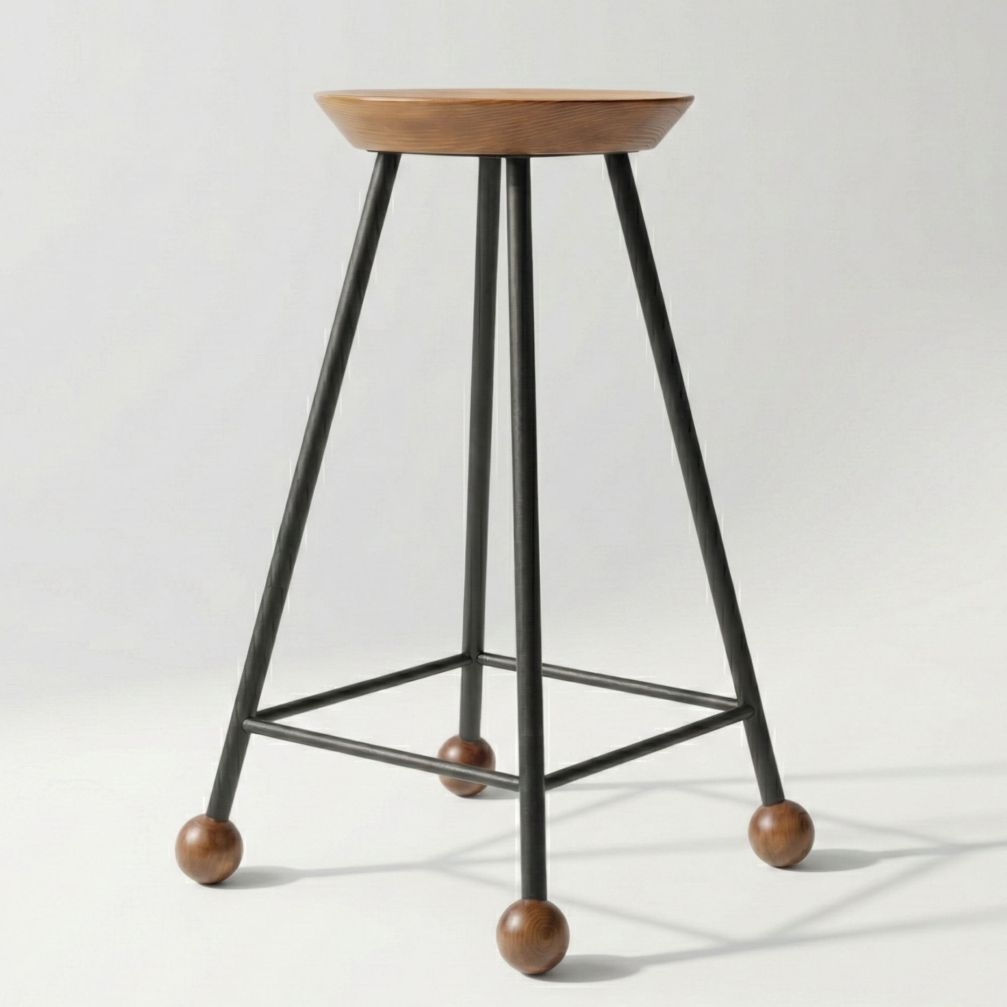 Bar Taburesi Ahşap Siyah Metal Ayaklı - 65cm