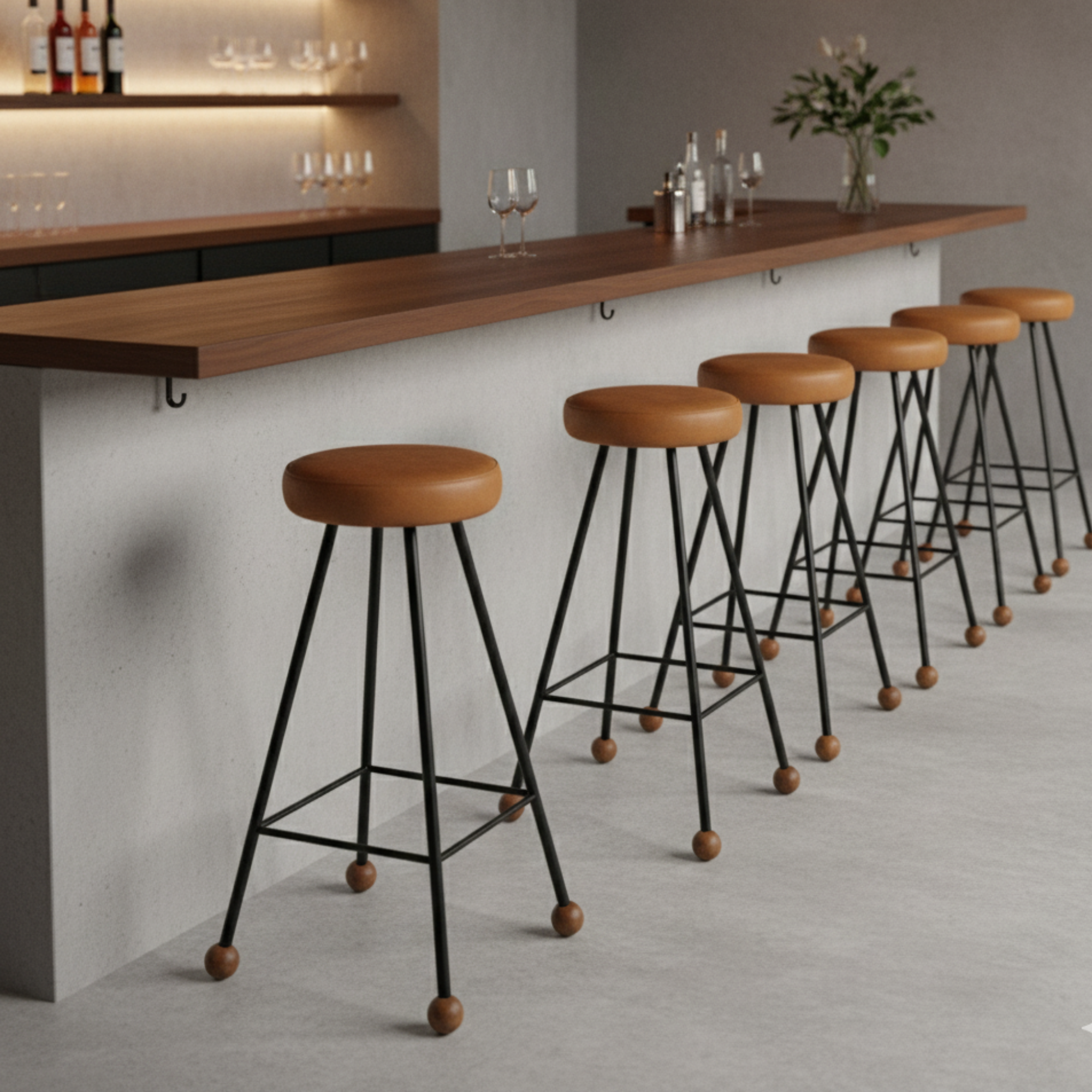 Bar Taburesi Deri Döşemeli Kahverengi Metal Ayaklı – 75cm