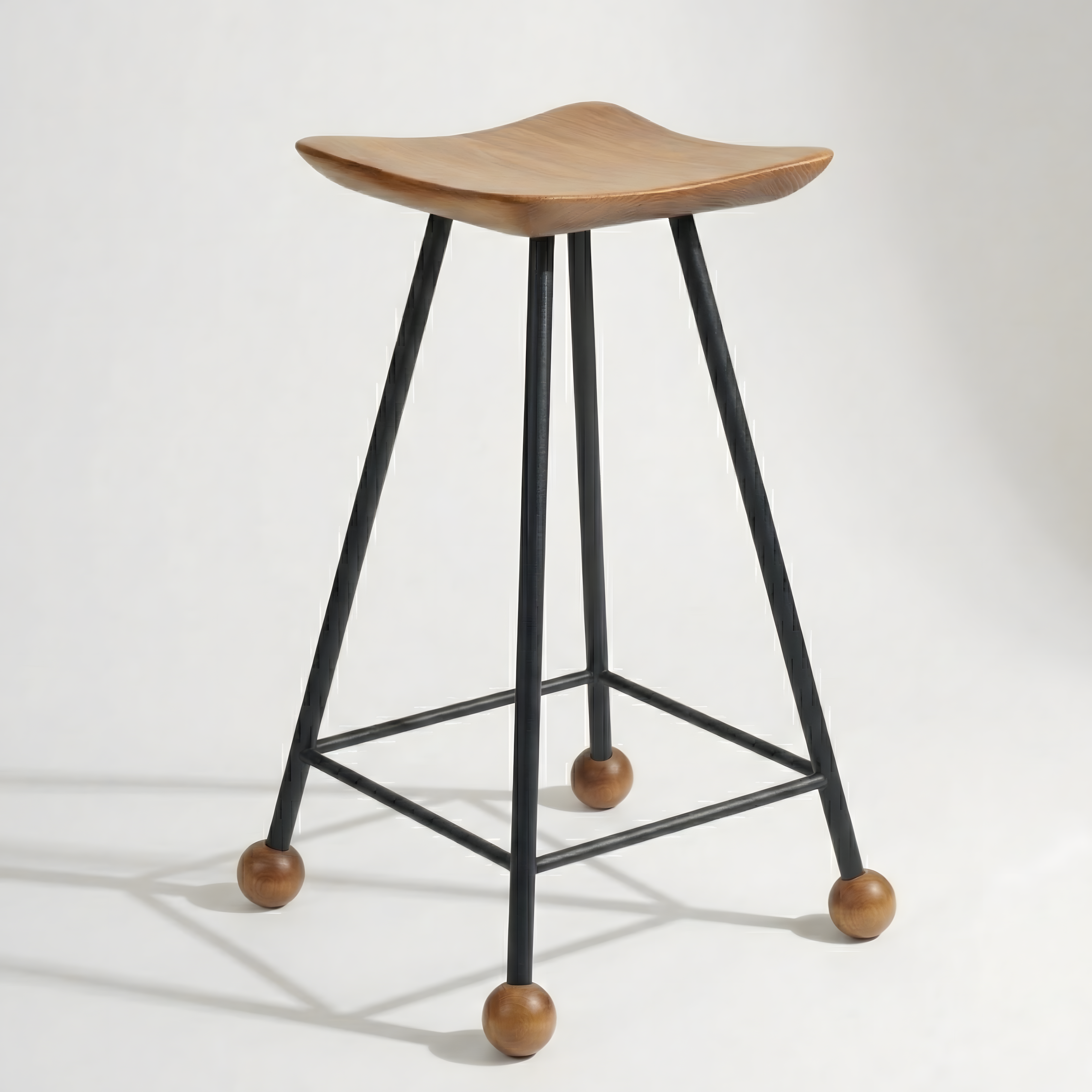 Tabure Ahşap Siyah Metal Ayaklı – 55cm