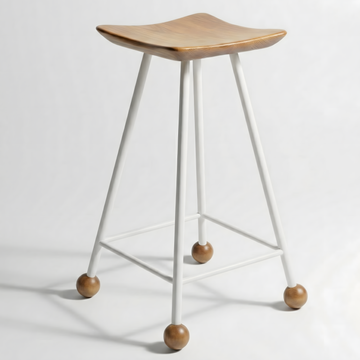 Bar Taburesi Ahşap Beyaz Metal Ayaklı – 65cm