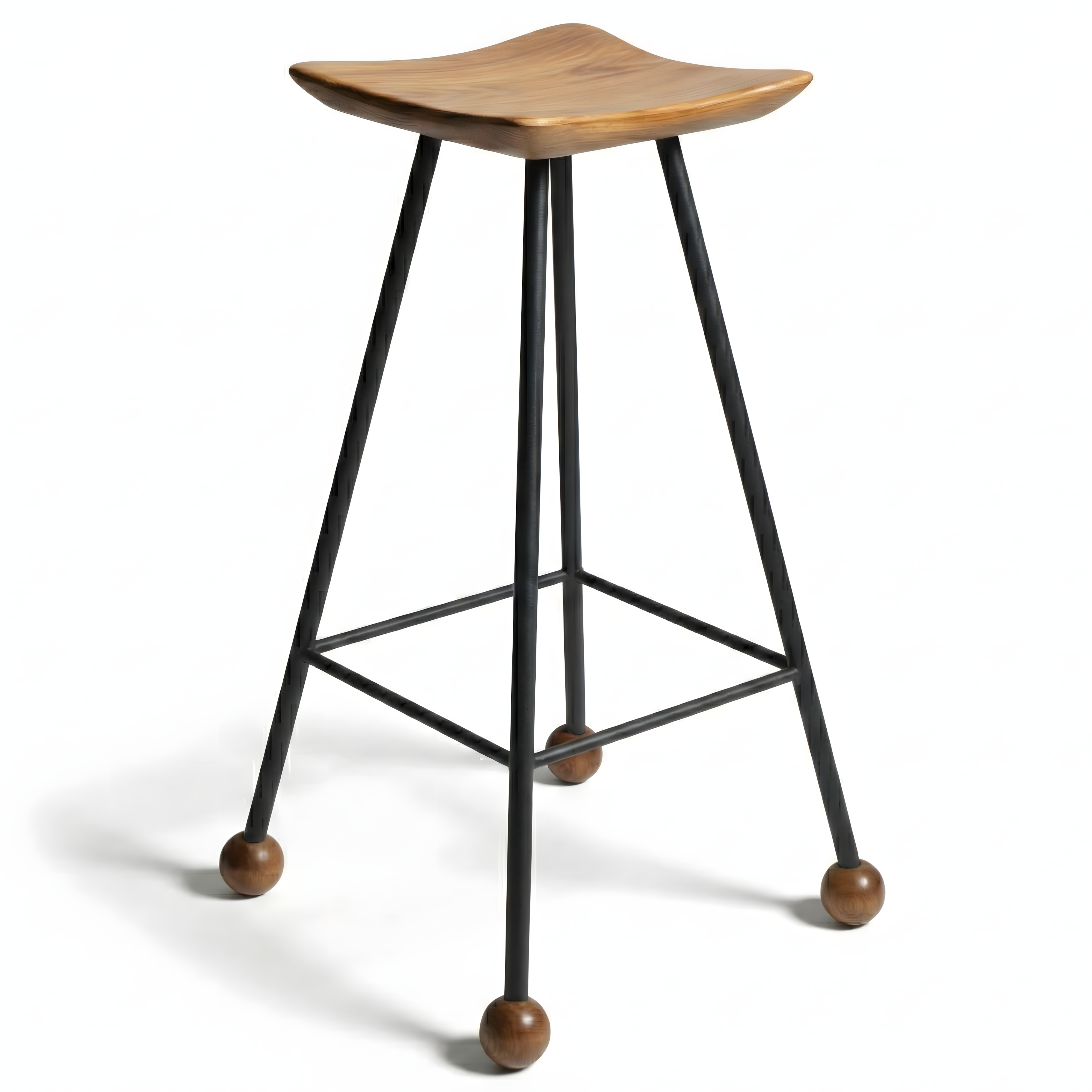 Tabure Ahşap Siyah Metal Ayaklı – 55cm