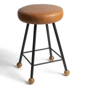 Tabure Deri Döşemeli Kahverengi Metal Ayaklı – 47cm