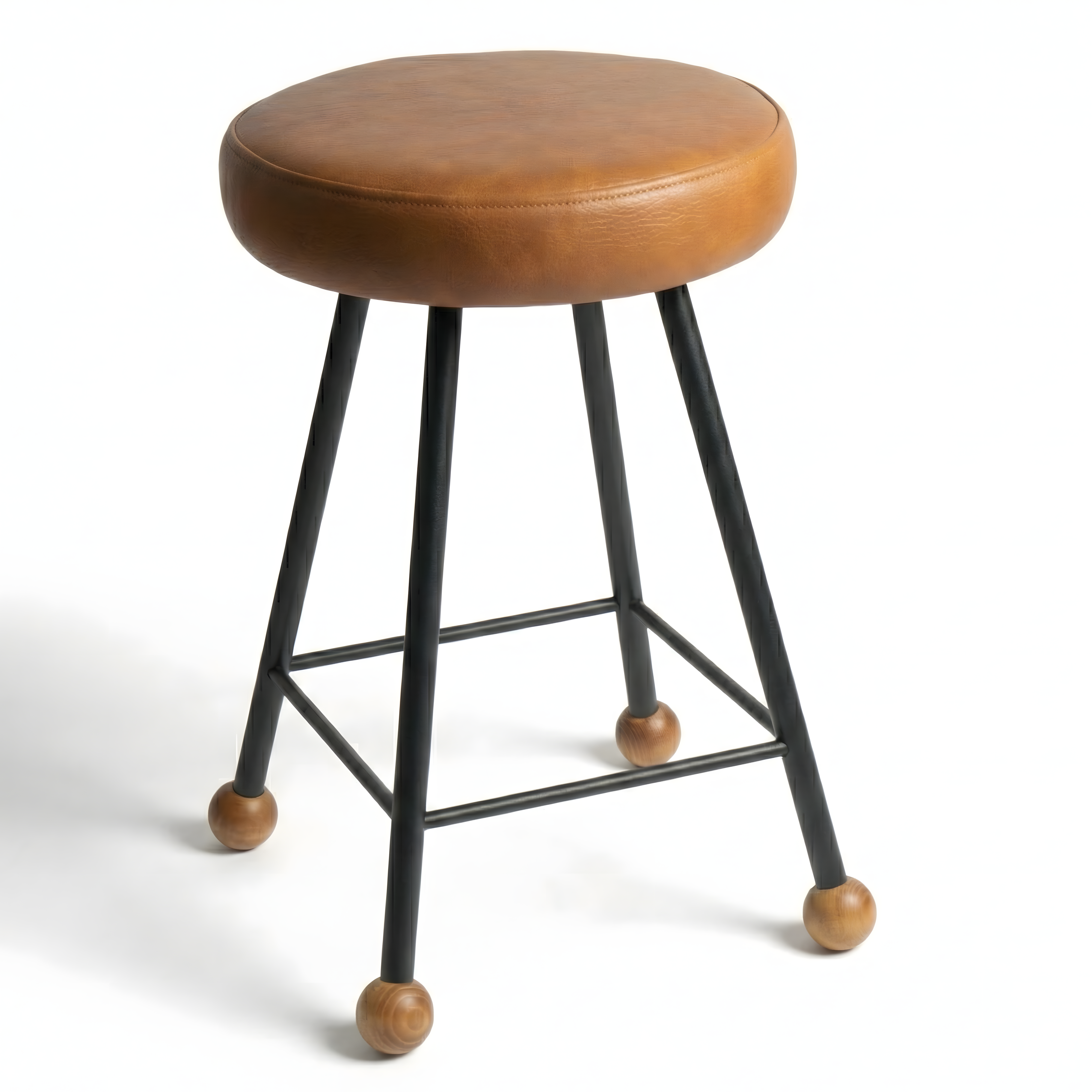 Tabure Deri Döşemeli Kahverengi Metal Ayaklı – 47cm