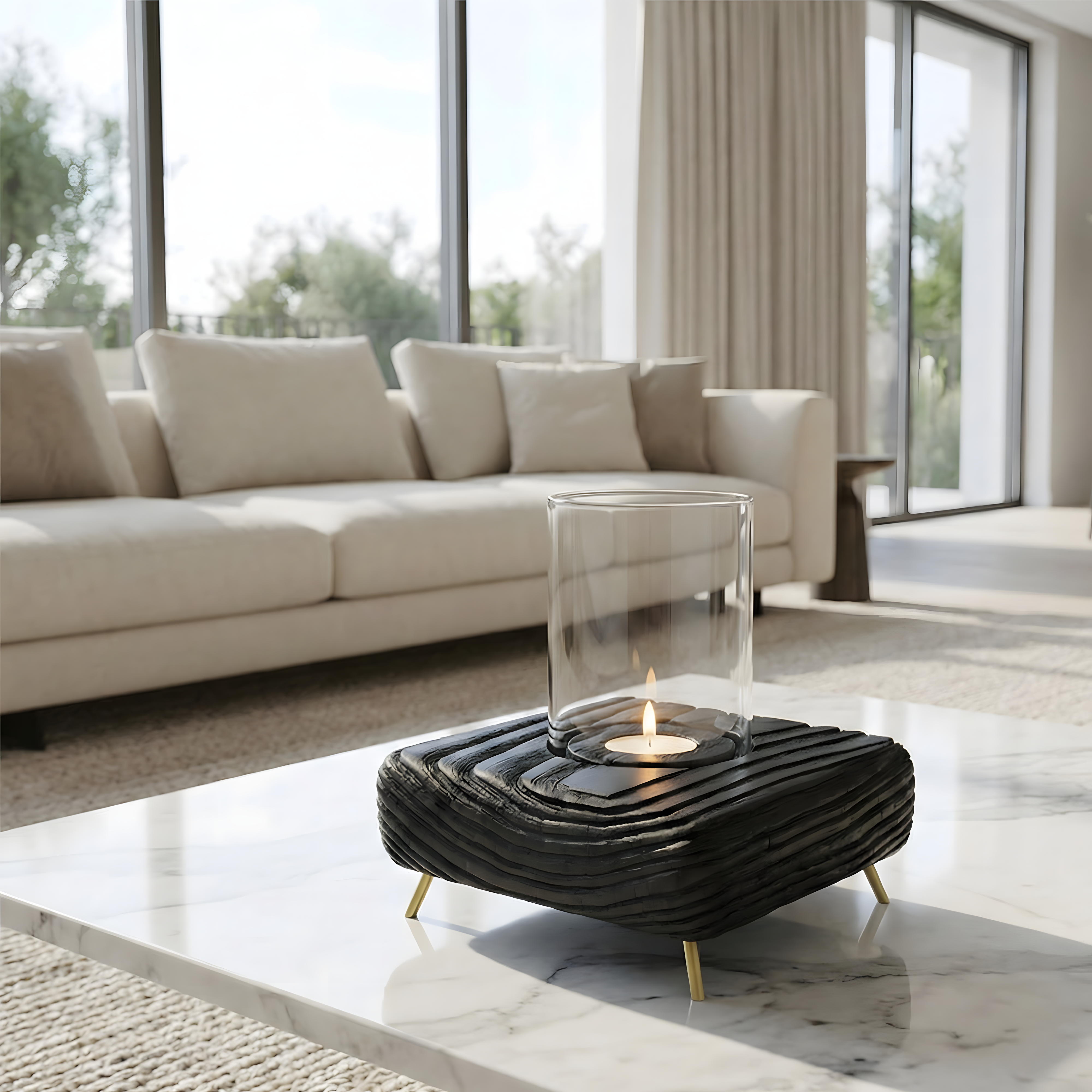 Fanuslu Siyah Tealight Mumluk