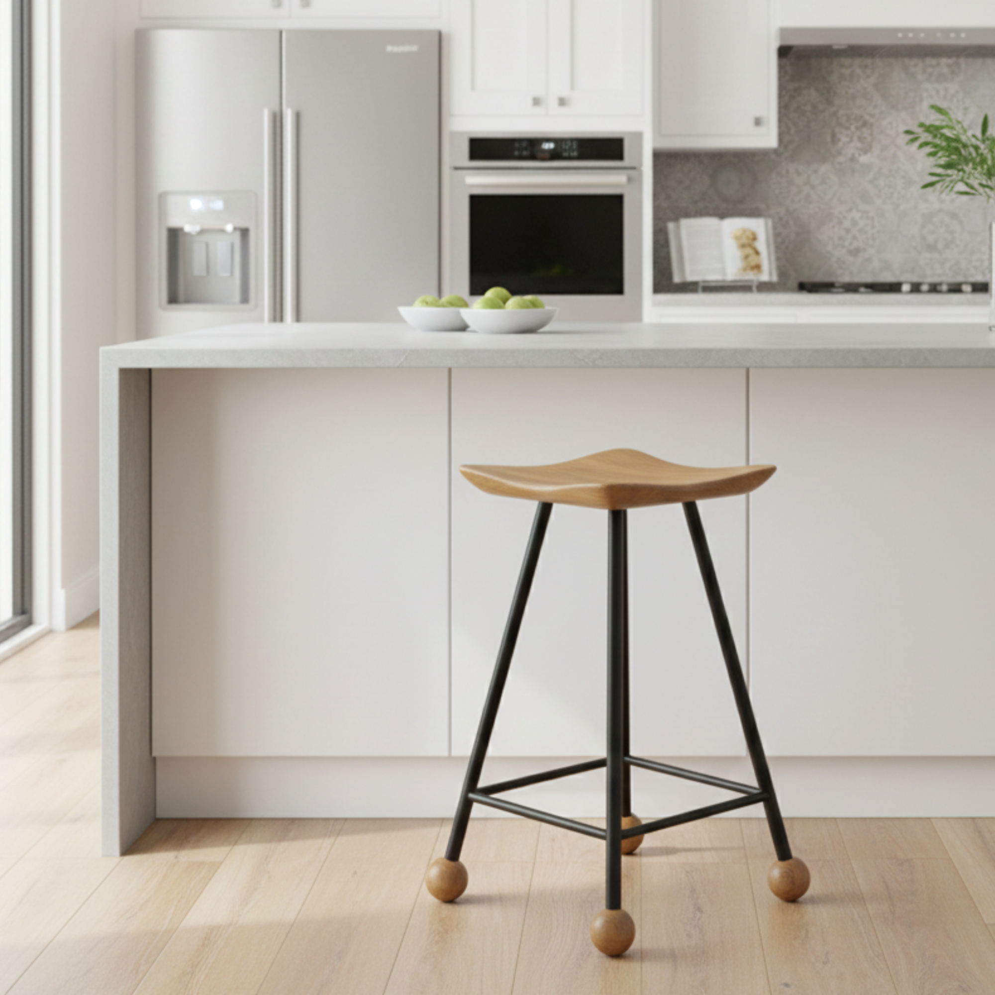 Tabure Ahşap Siyah Metal Ayaklı – 55cm