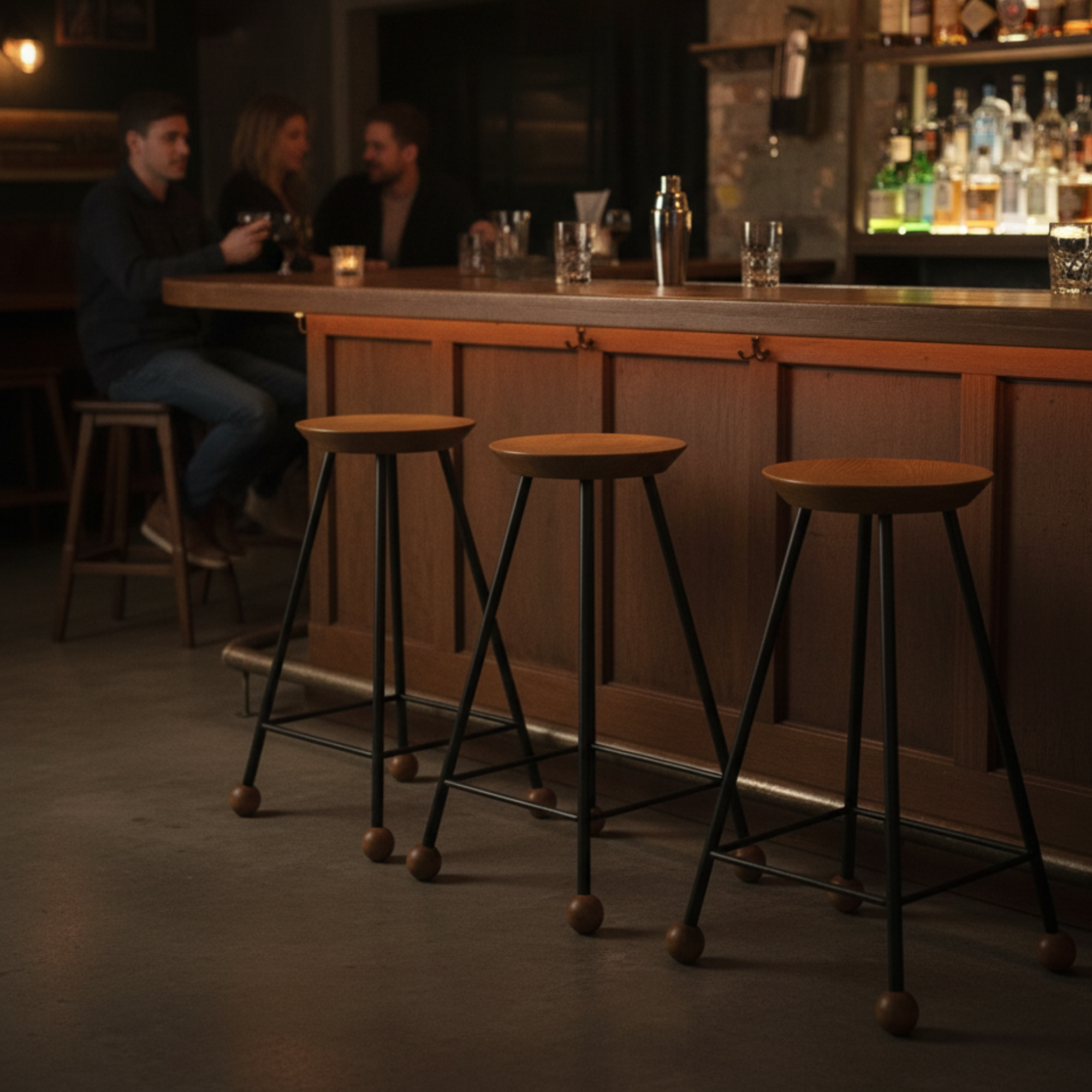 Bar Taburesi Ahşap Siyah Metal Ayaklı - 65cm