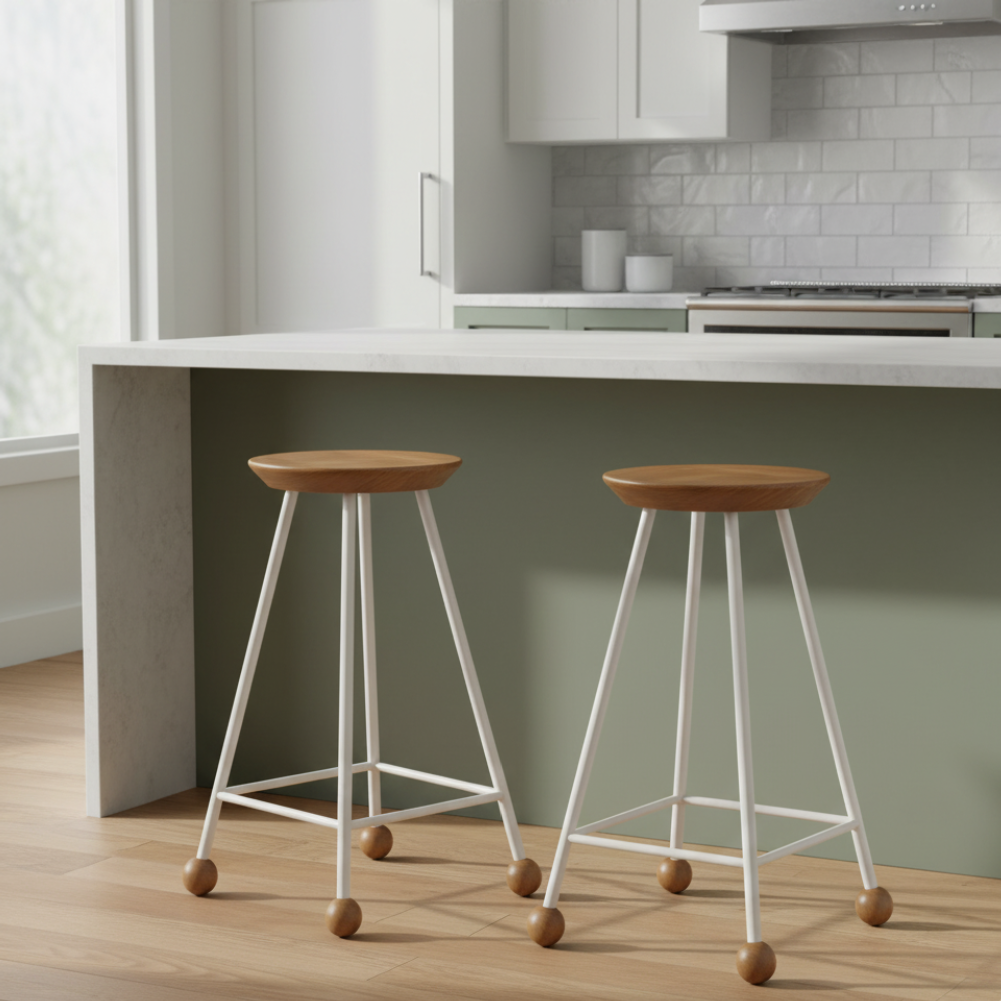 Bar Taburesi Ahşap Beyaz Metal Ayaklı – 65cm