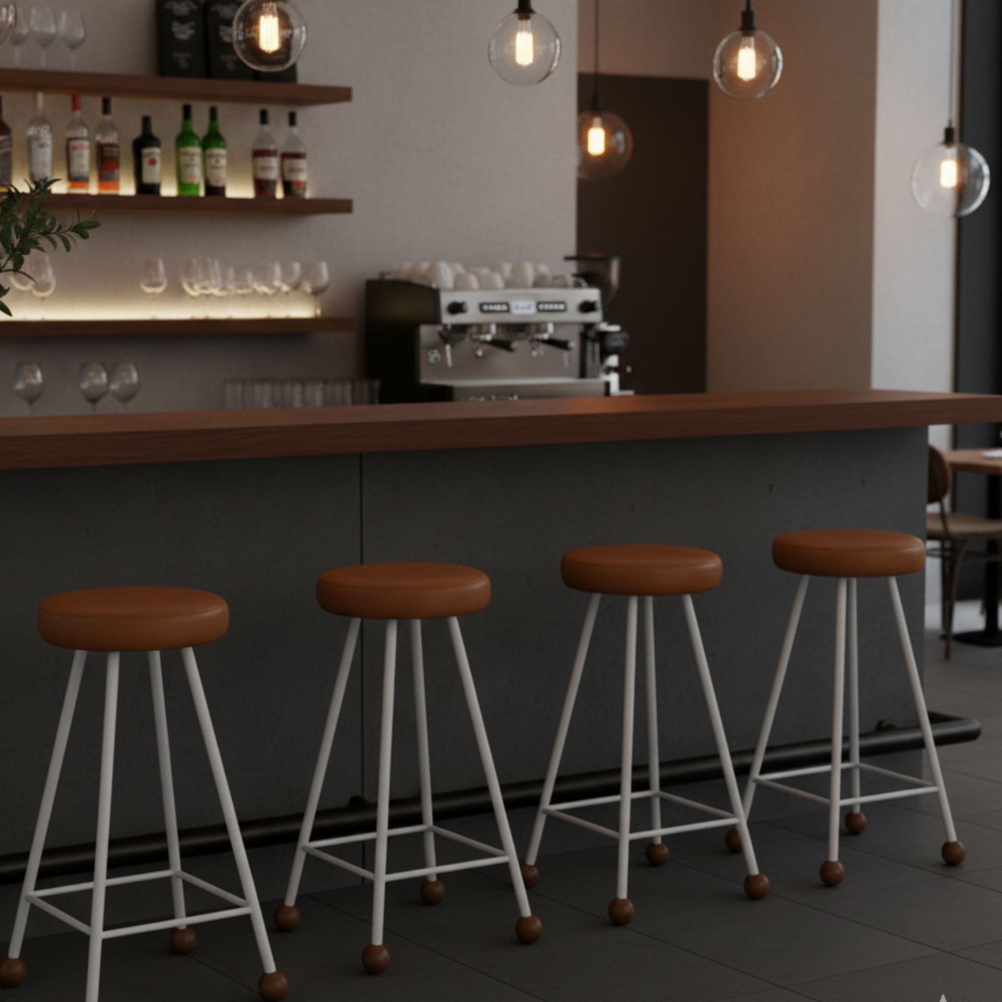 Bar Taburesi Deri Döşemeli Kahverengi Metal Ayaklı – 65cm