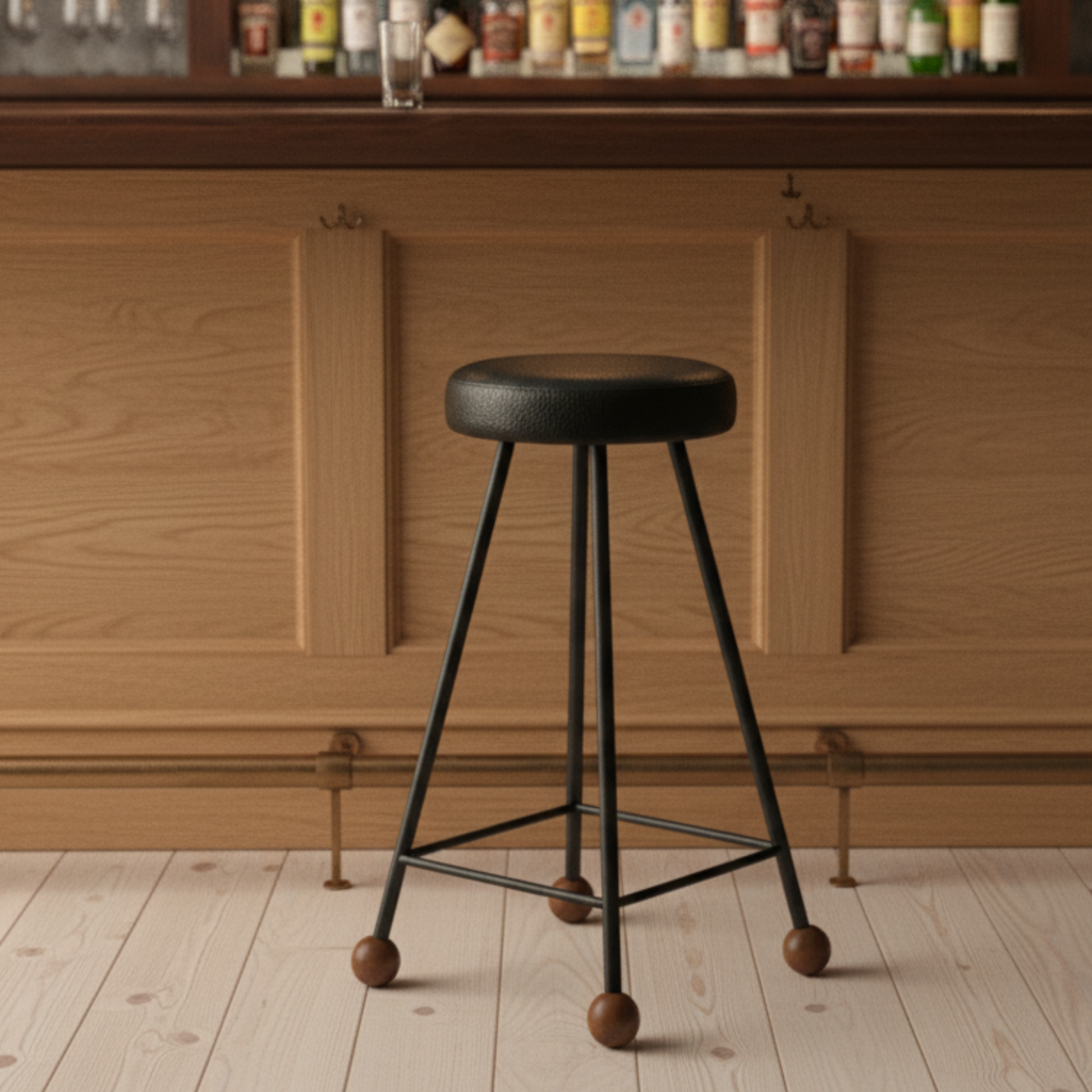 Bar Taburesi Deri Döşemeli Siyah Metal Ayaklı – 65cm