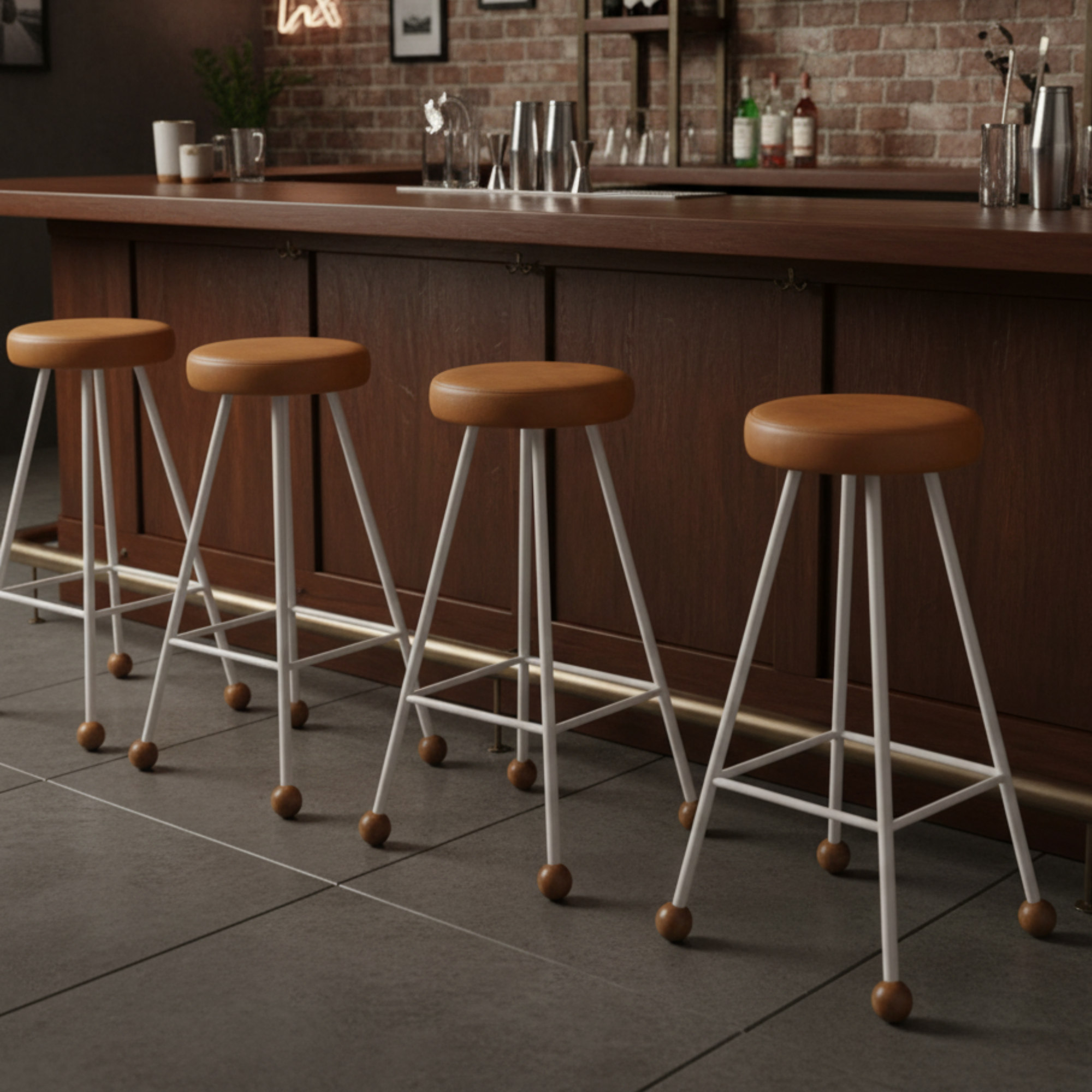 Bar Taburesi Deri Döşemeli Kahverengi Metal Ayaklı – 75cm