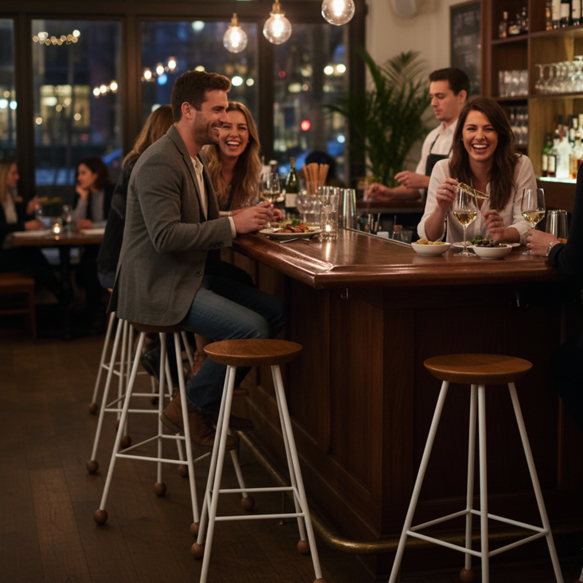 Bar Taburesi Ahşap Beyaz Metal Ayaklı – 75cm