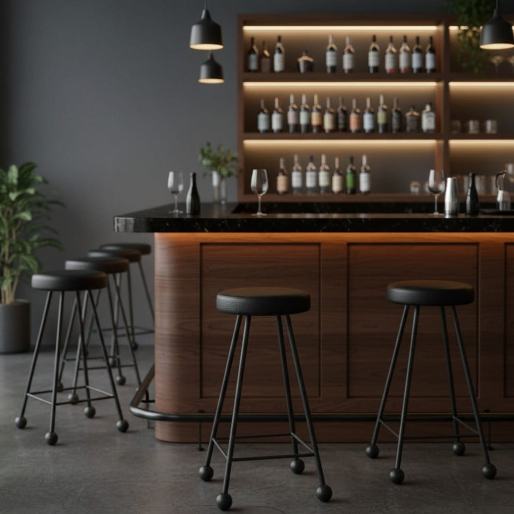 Bar Taburesi Deri Döşemeli Simsiyah Metal Ayaklı – 65cm
