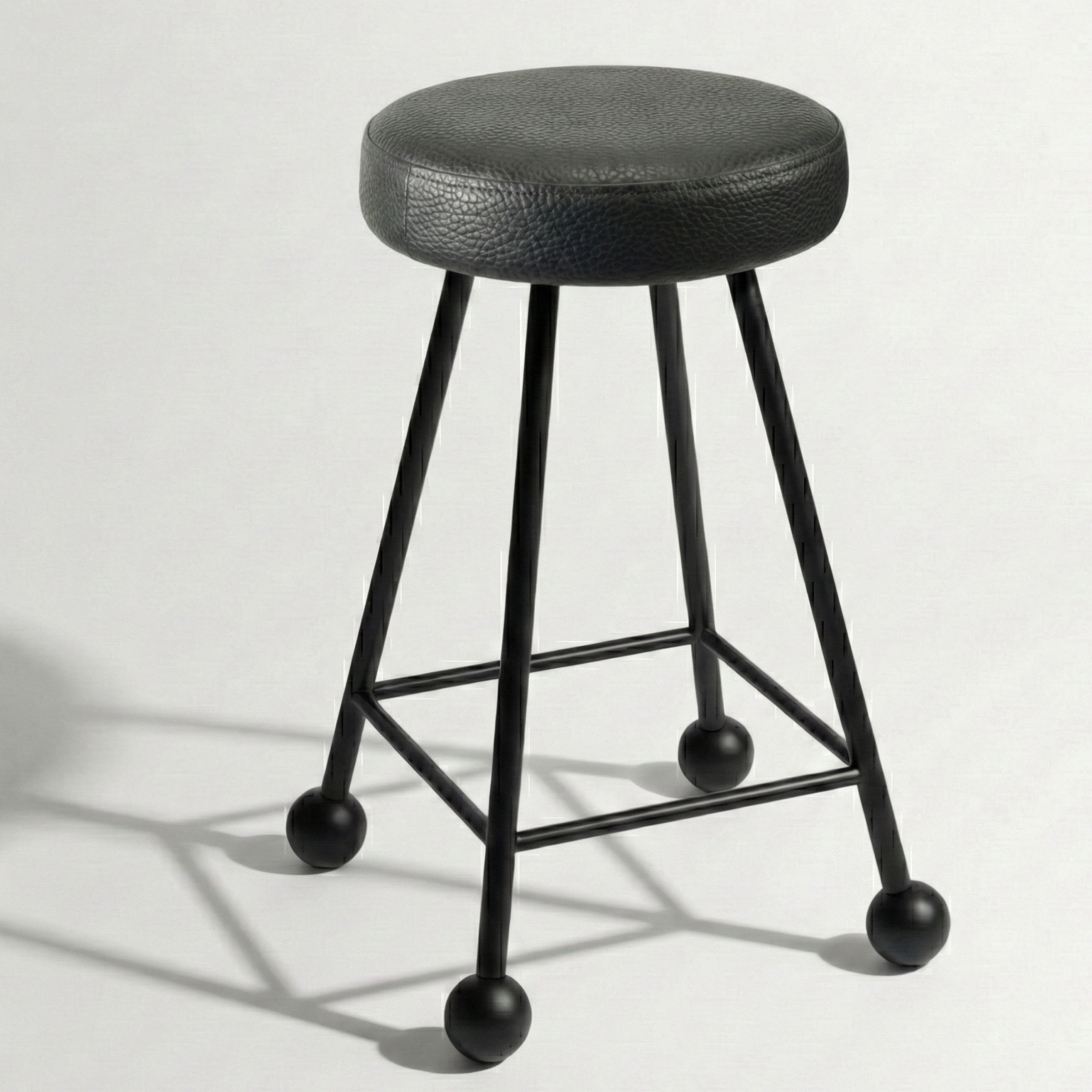 Tabure Deri Döşemeli Simsiyah Metal Ayaklı – 55cm