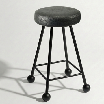 Tabure Deri Döşemeli Simsiyah Metal Ayaklı – 55cm