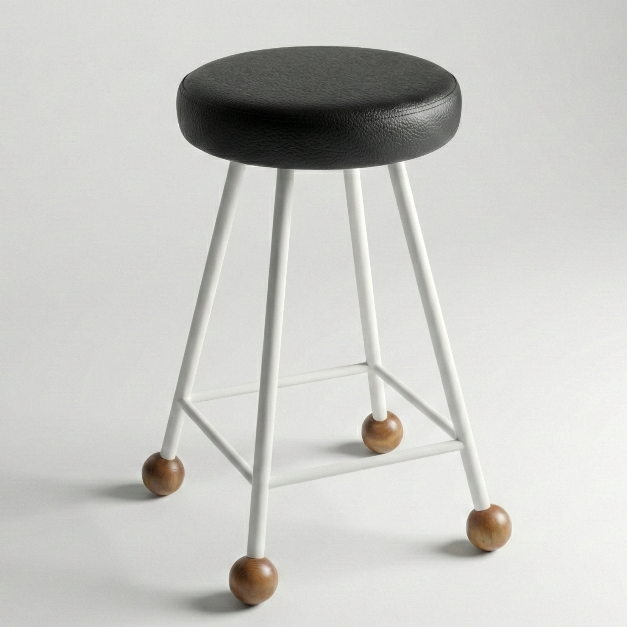 Tabure Deri Döşemeli Beyaz Metal Ayaklı – 55cm