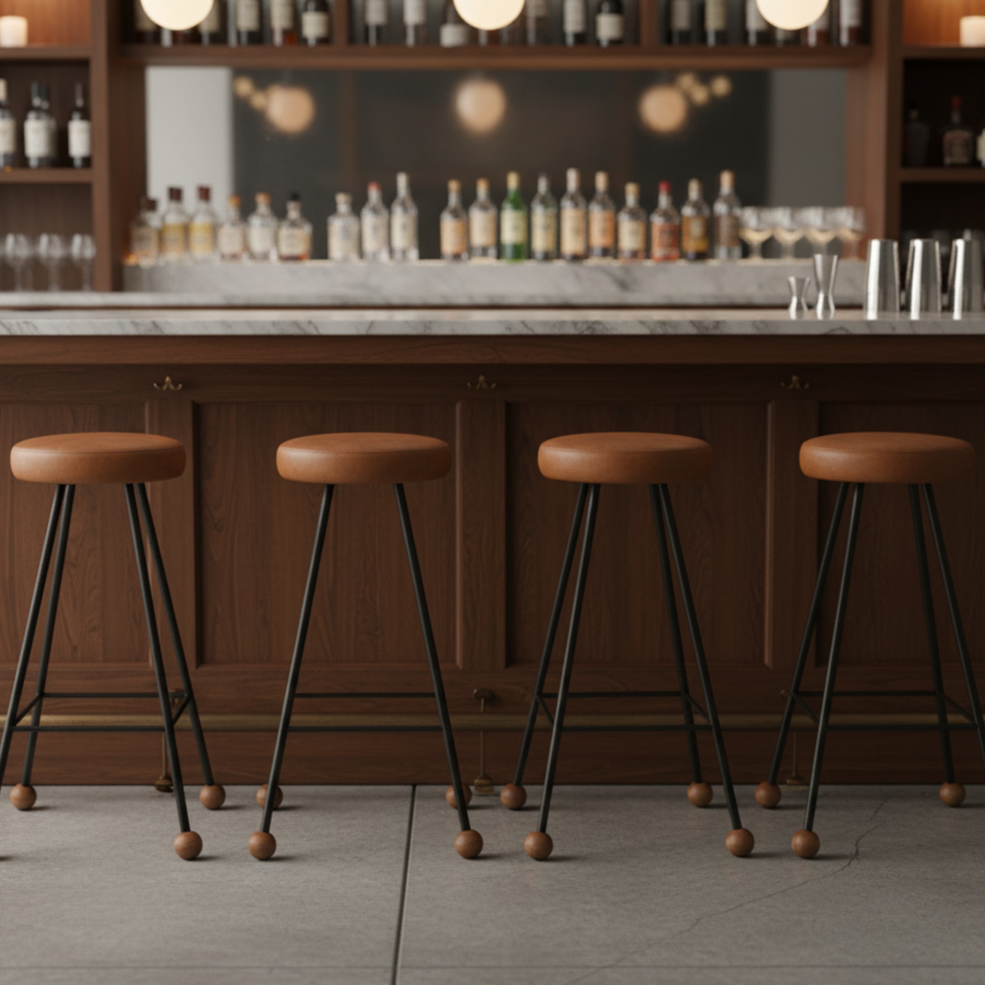 Bar Taburesi Deri Döşemeli Kahverengi Metal Ayaklı – 75cm