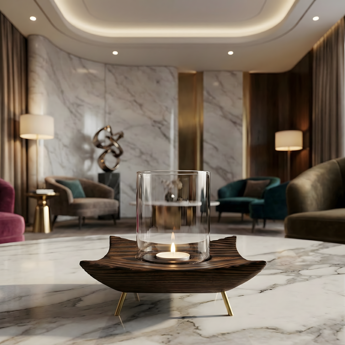 Ceviz Rengi Tealight Dış Mekan Mumluk