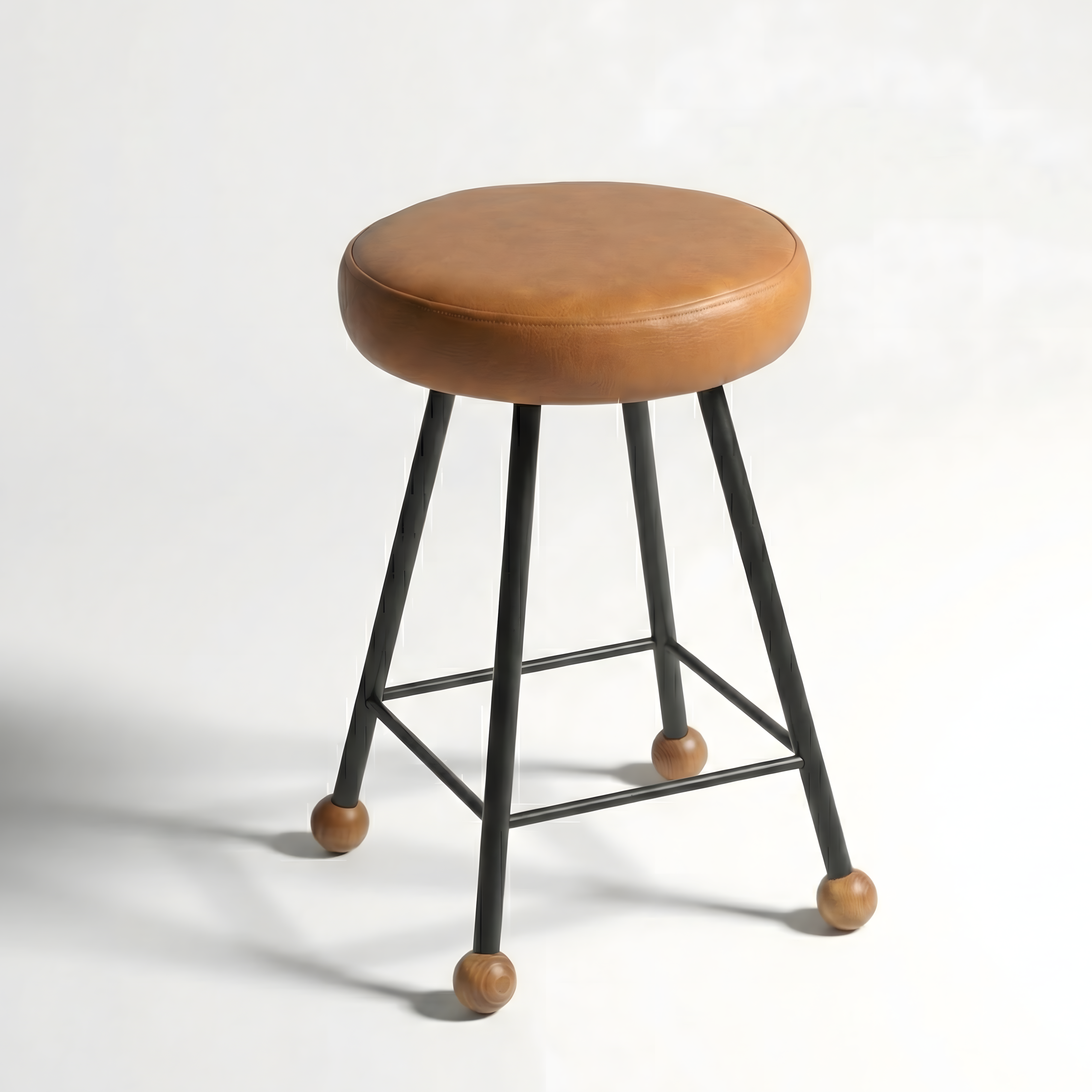 Tabure Deri Döşemeli Kahverengi Metal Ayaklı – 47cm