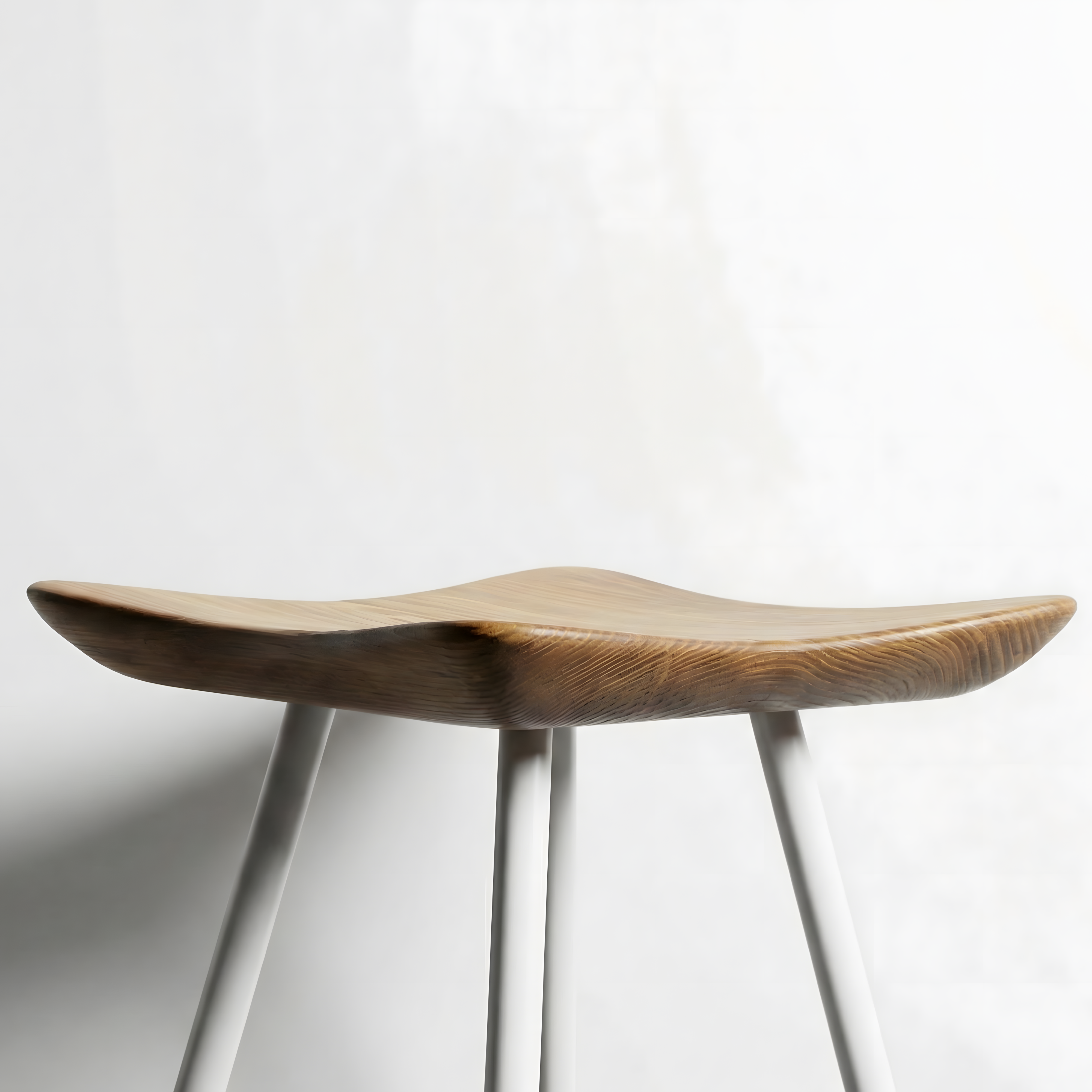 Tabure Ahşap Beyaz Metal Ayaklı – 47cm