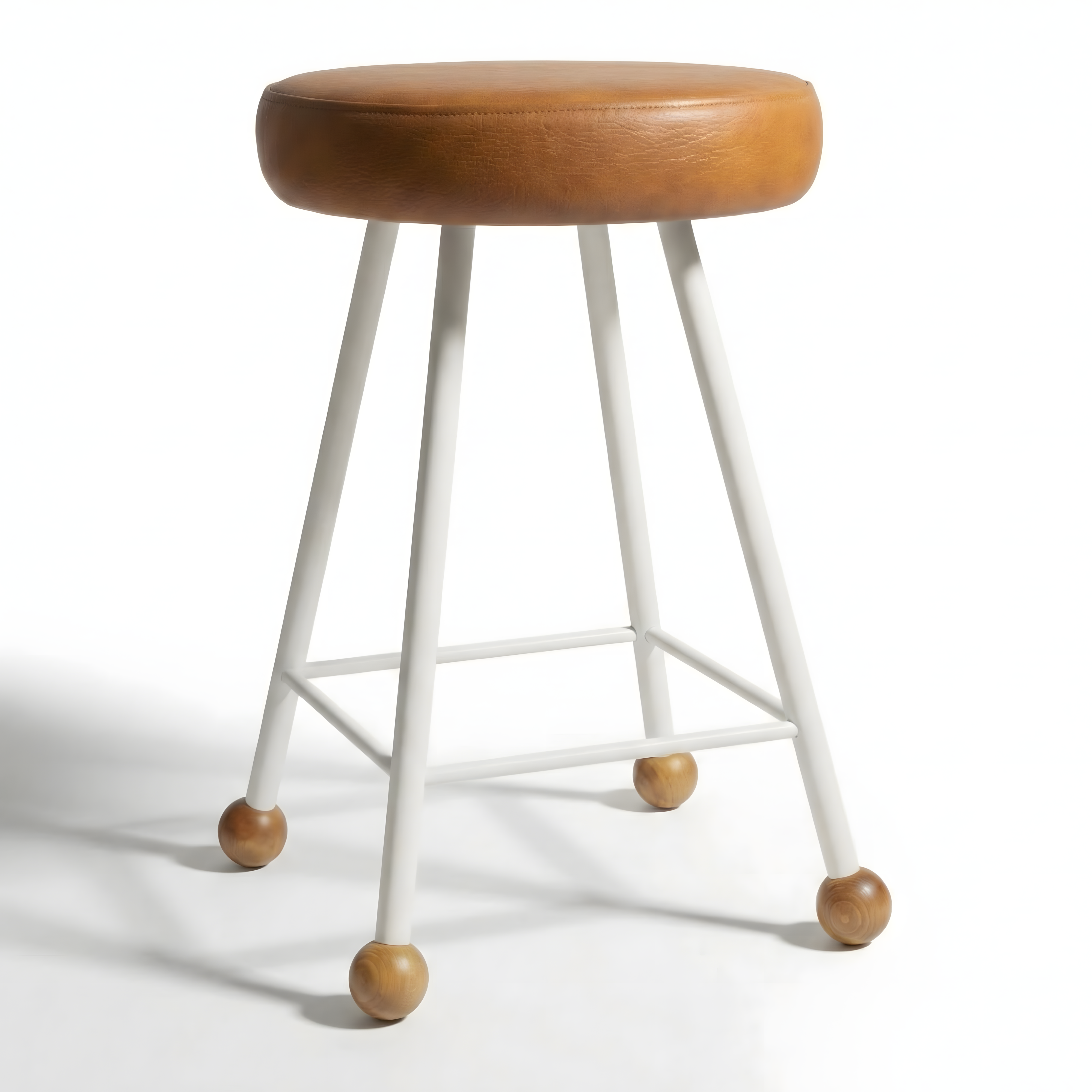 Tabure Deri Döşemeli Kahverengi Metal Ayaklı – 47cm